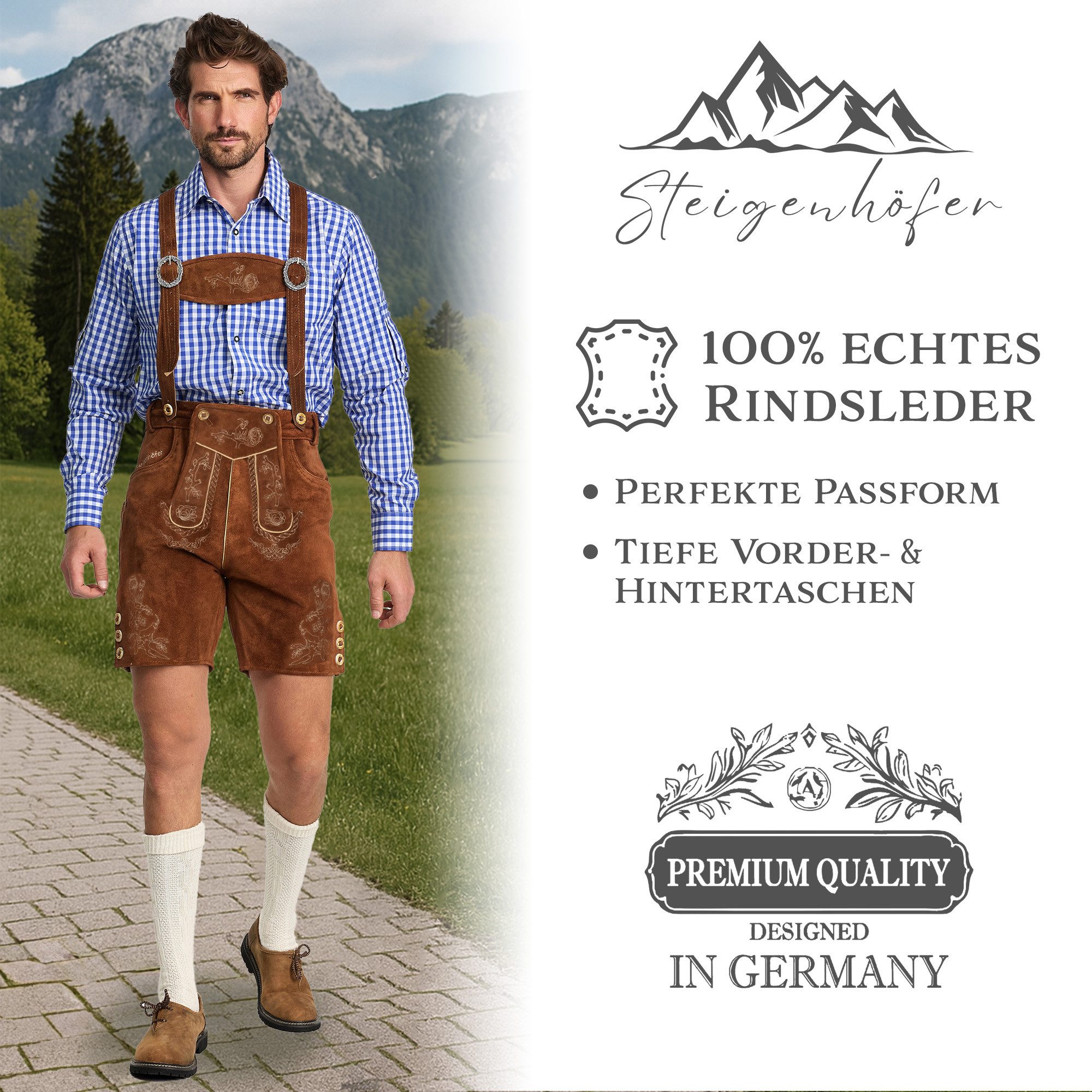 Steigenhöfer Manufaktur Trachtenlederhose Lederhose Herren Tracht kurz - Lu günstig online kaufen