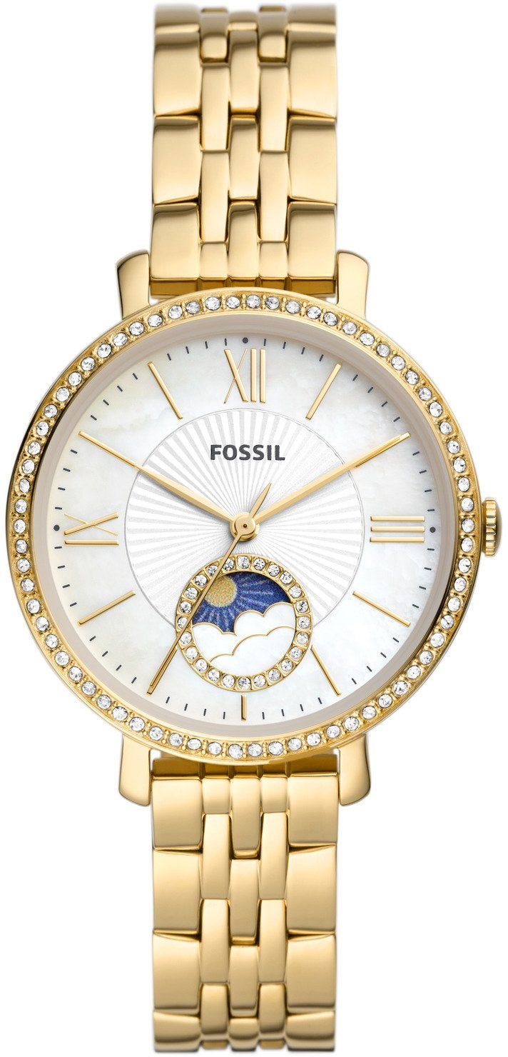 Fossil Quarzuhr JACQUELINE, ES5167, Armbanduhr, Damenuhr, Perlmutt-Zifferblatt, Mondphase