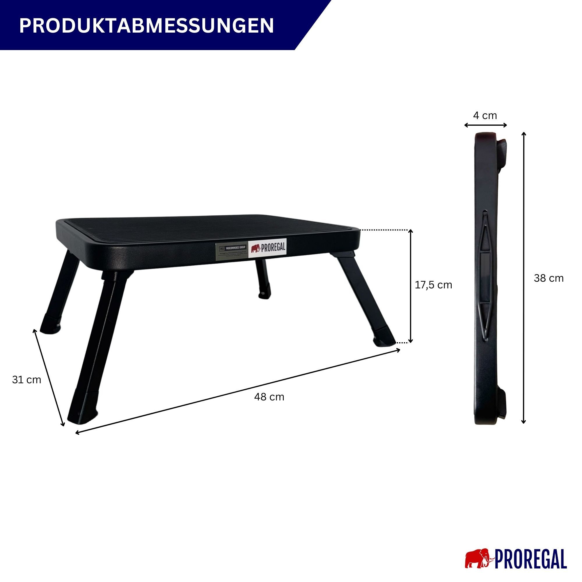 PROREGAL® Tritthocker klappbar Kunststoff -Trittfläche 18x48x31cm günstig online kaufen