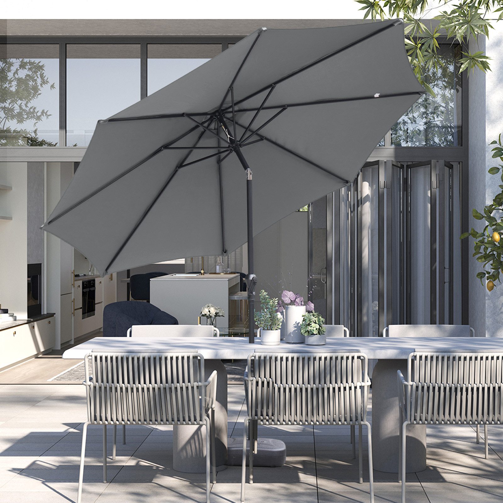 Sekey Sonnenschirm ø 200/270/300 cm Gartenschirm Rund, Marktschirm Knickbar, mit Kurbel, LxB: 300x300 cm, sonnenschirm 300cm, Neigungswinkel, für Balkon Garten, UV 50+