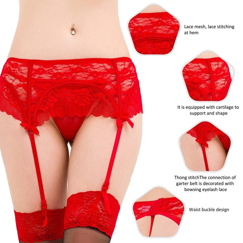 Strapsgürtel Strumpfhalter Unterwäsche Spitze Hüfthalter Strapse String Tanga S/XL