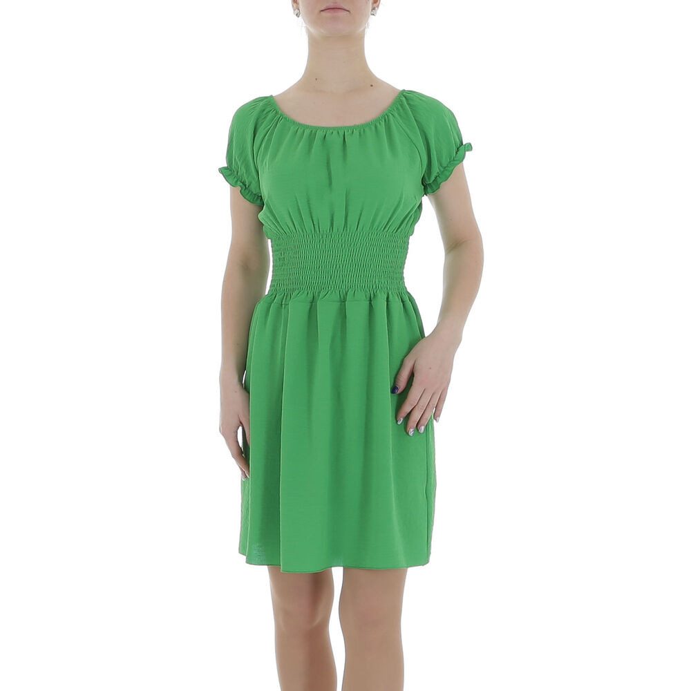 Ital-Design Sommerkleid Damen Freizeit (86164463) Kreppoptik/gesmokt Minikleid in Grün