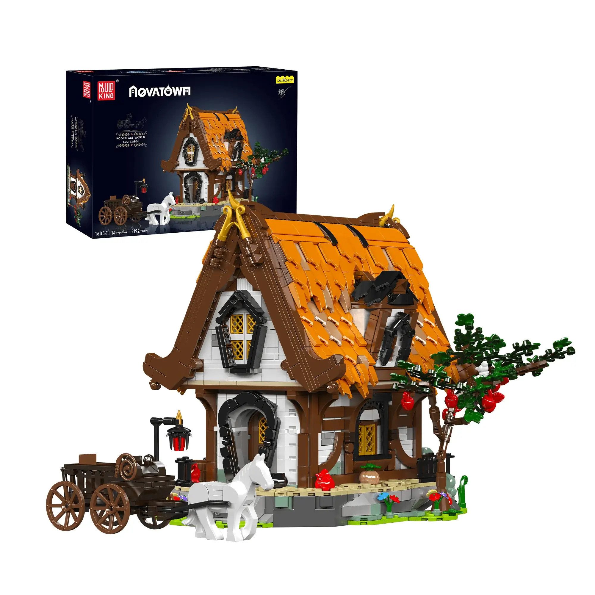 16054 - Mittelalterliche Waldhütte mit LED Klemmbausteine [2192 Teile] Konstruktions-Spielset
