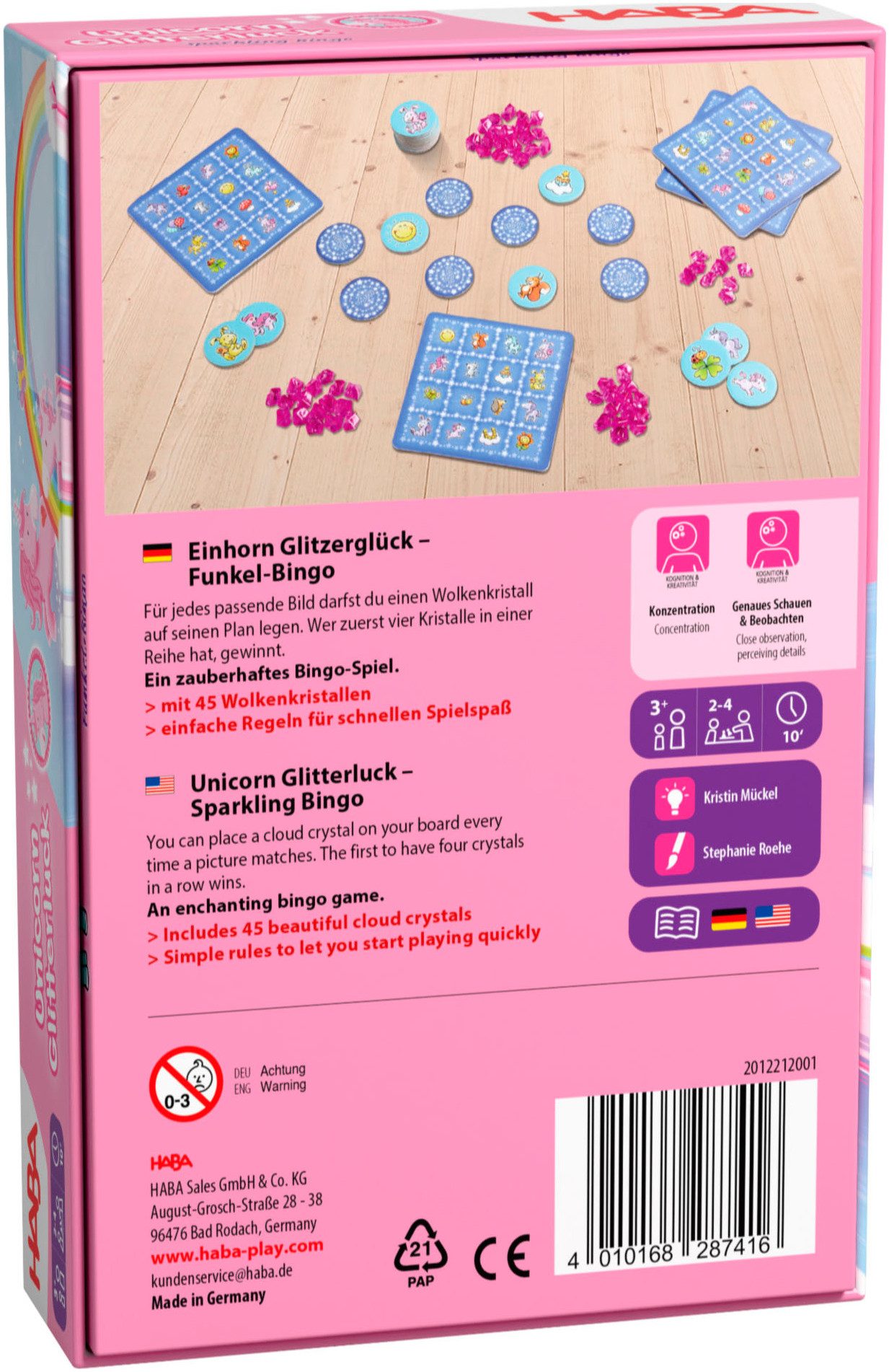 Haba Spiel Einhorn Glitzerglück - Funkel-Bingo, Kinderspiel, Made in Germany