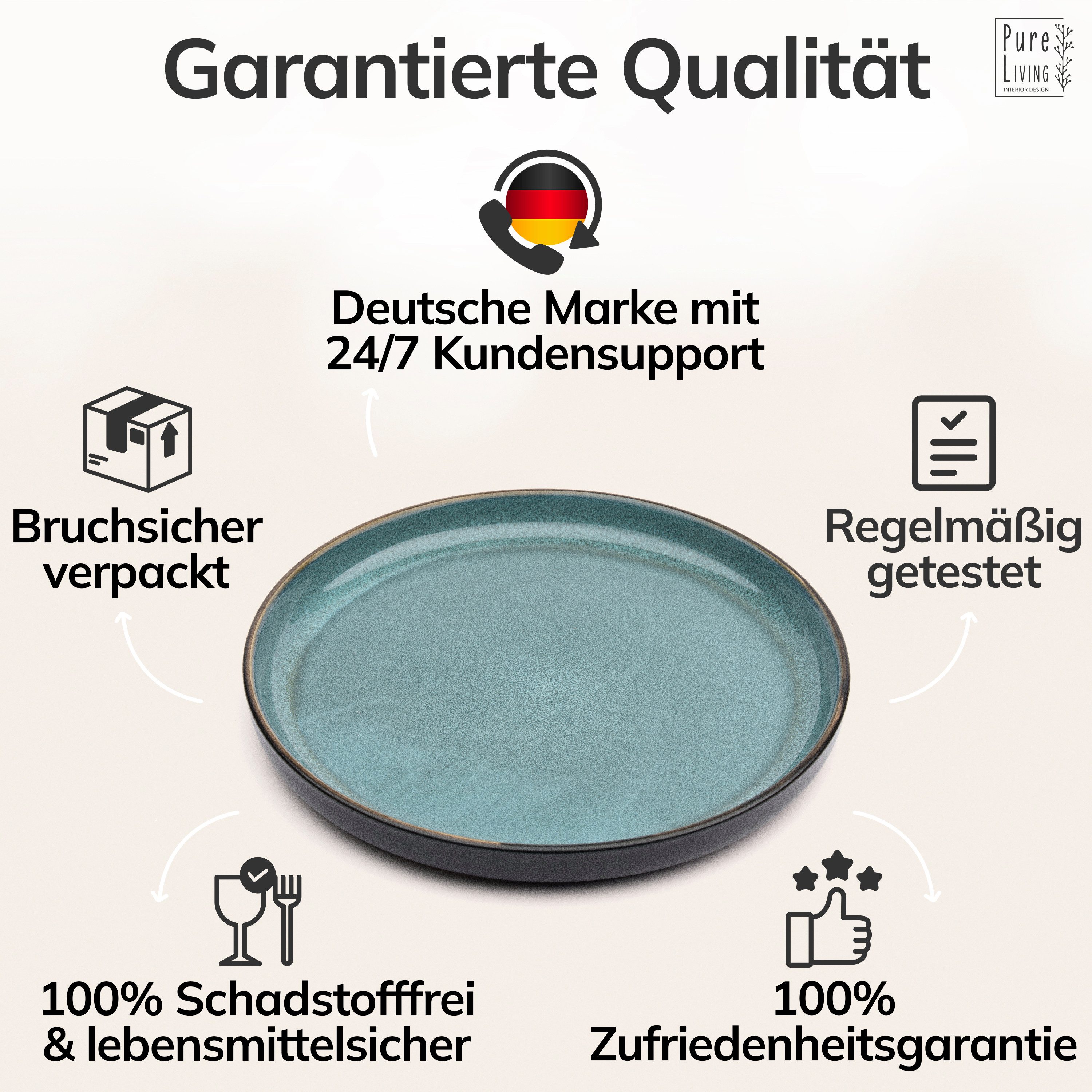 PURE LIVING INTERIOR DESIGN Geschirr-Set Ibiza Dessertteller, Frühstückteller, 6er-Set, 20 cm, Petrol (6-tlg), 6 Personen, Steingut – Bild 4 von 5