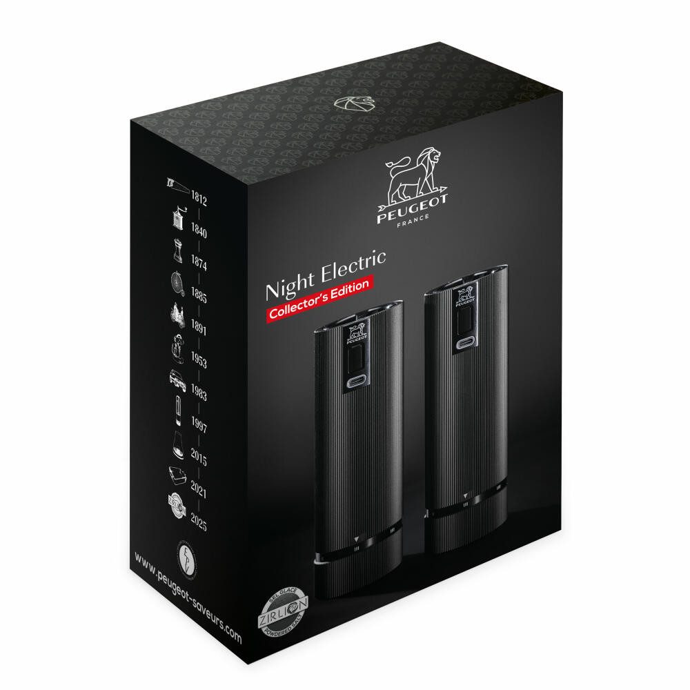 PEUGEOT Salz-/Pfeffermühle Elektrisch NIGHTELECTRIC 15cm Schwarz Aluminium Stahl Zirkonia Elektrisch