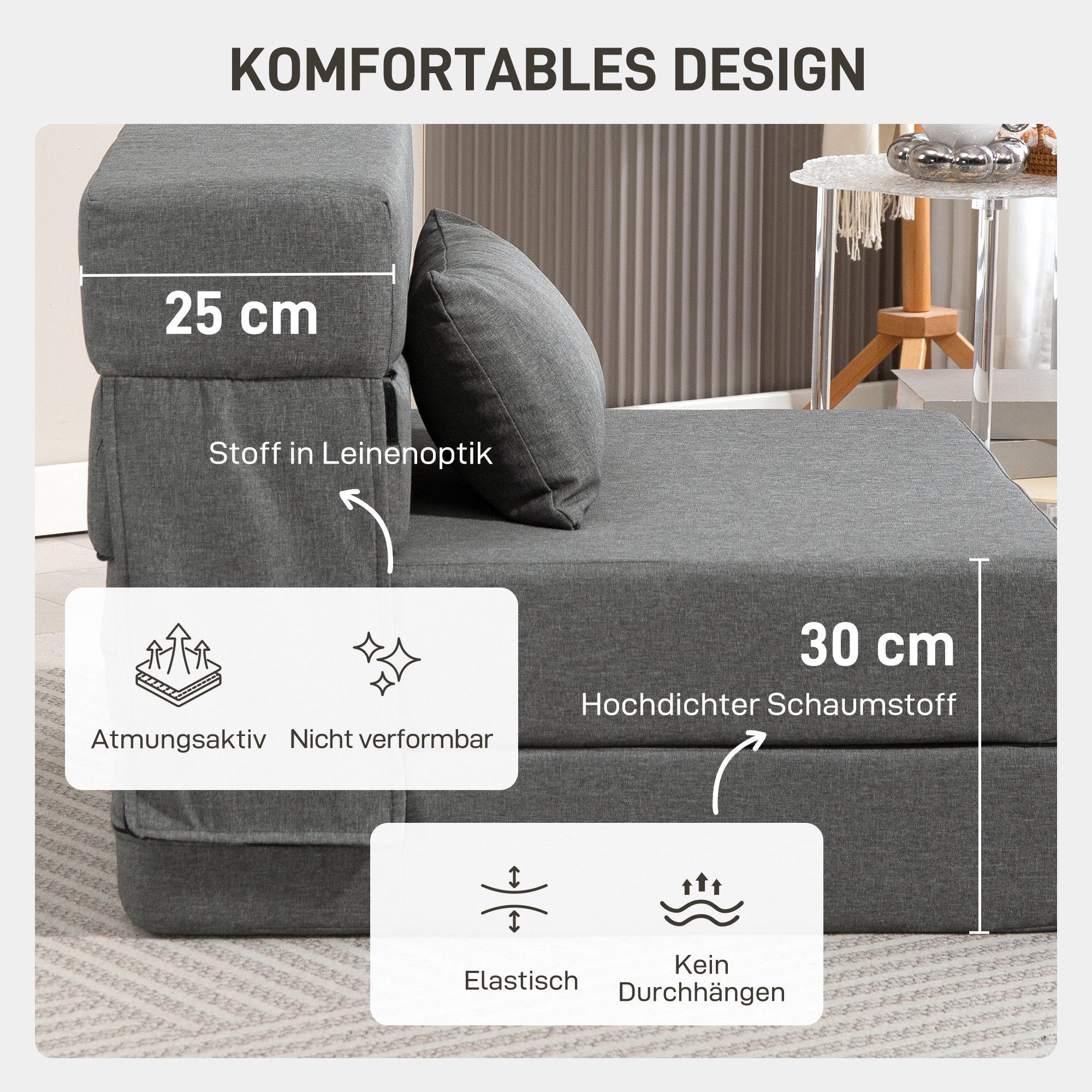 HOMCOM Schlafsofa Klappbar Sessel mit Verstellbarer Rückenlehne Kissen Gästebett, Gästebett 1 Teile, 3-in-1 Schlafsessel, klappbar, platzsparend – Bild 5 von 5