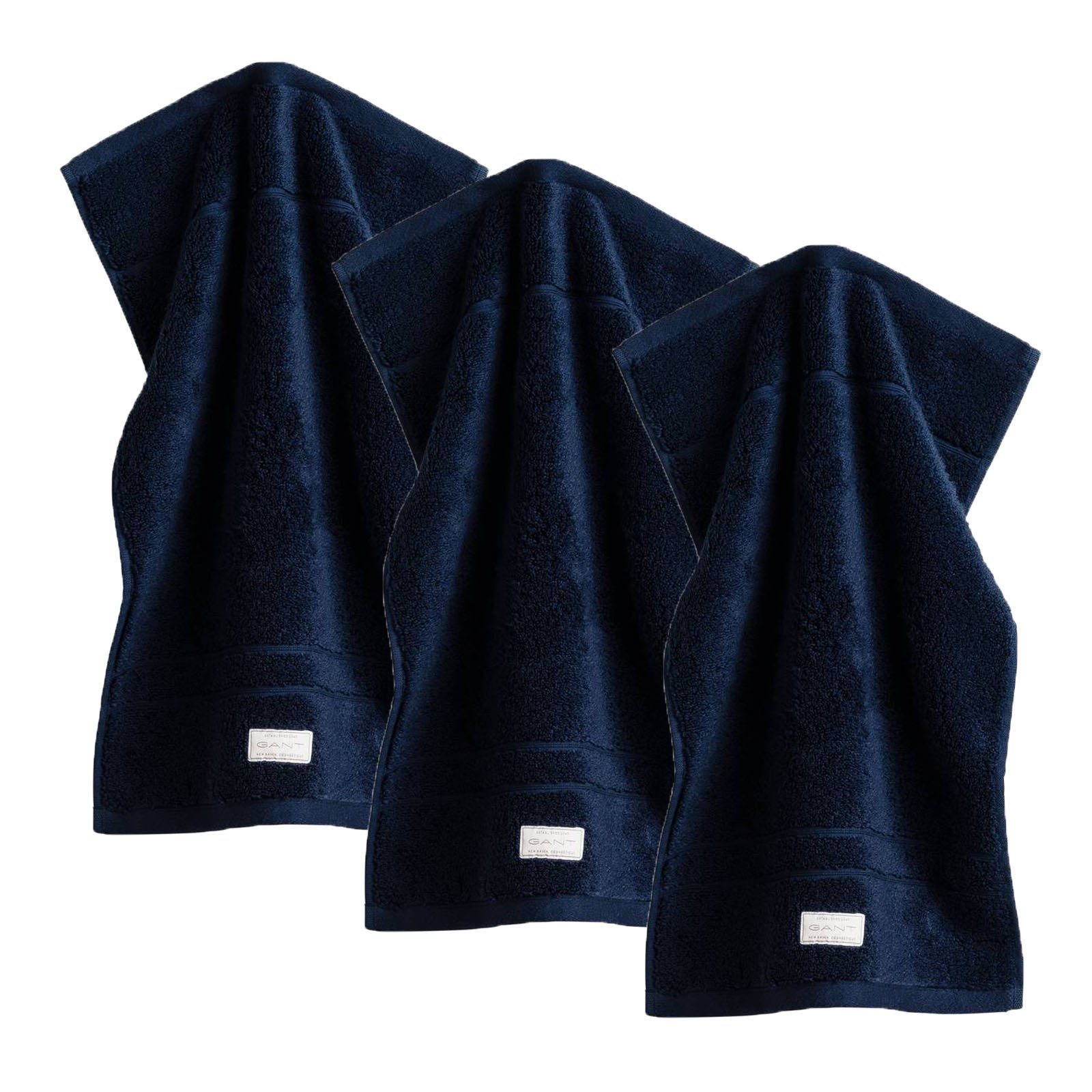 Pack Organic Gant (3-St) - Gästehandtücher Premium Towel, Gästetuch, Dunkelblau Frottier 3er