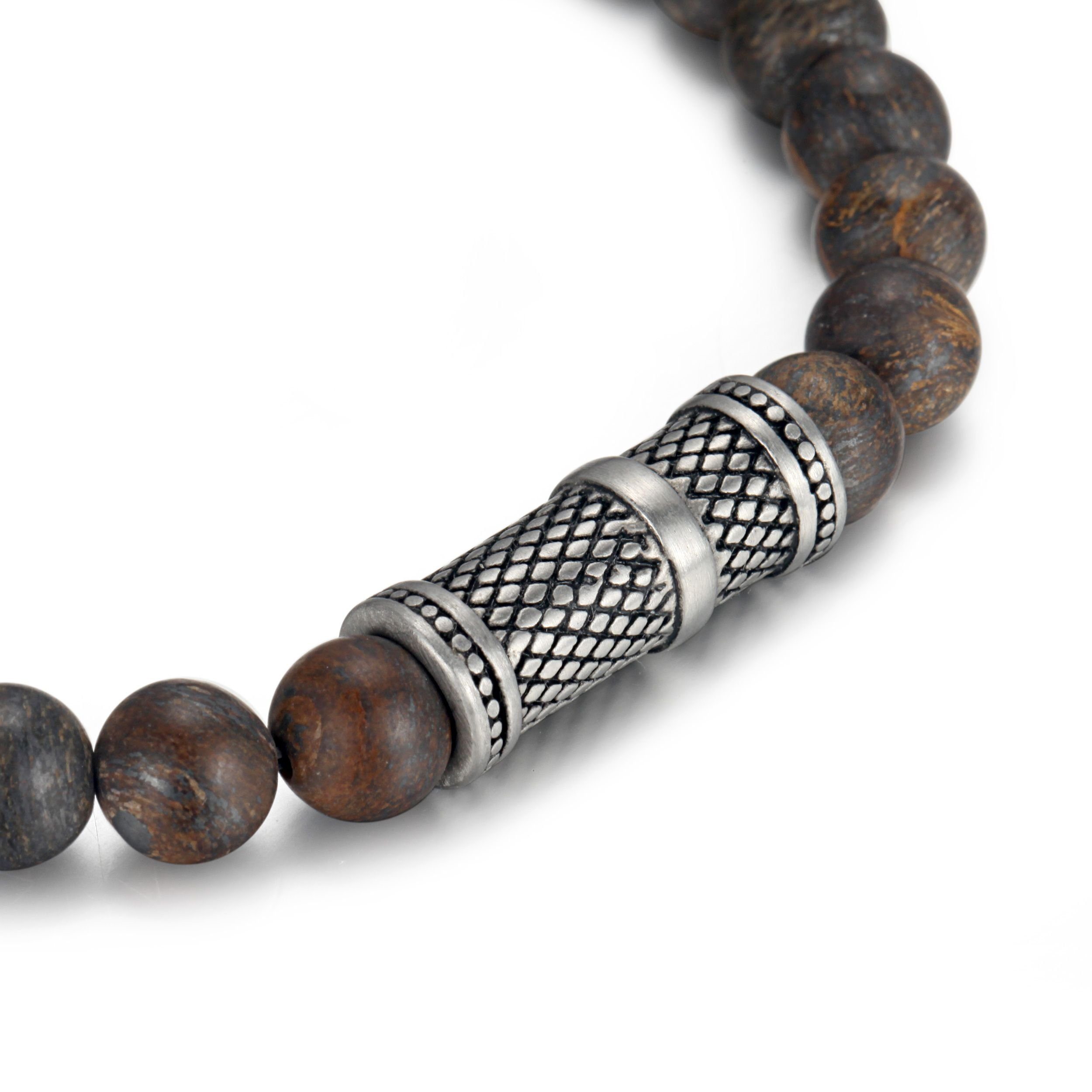 echten Stretch-Bead-Armband „Urban Rocks“ Kingka Steinkugeln Bronzit mit mit Armband piece, REPTILE und center Design