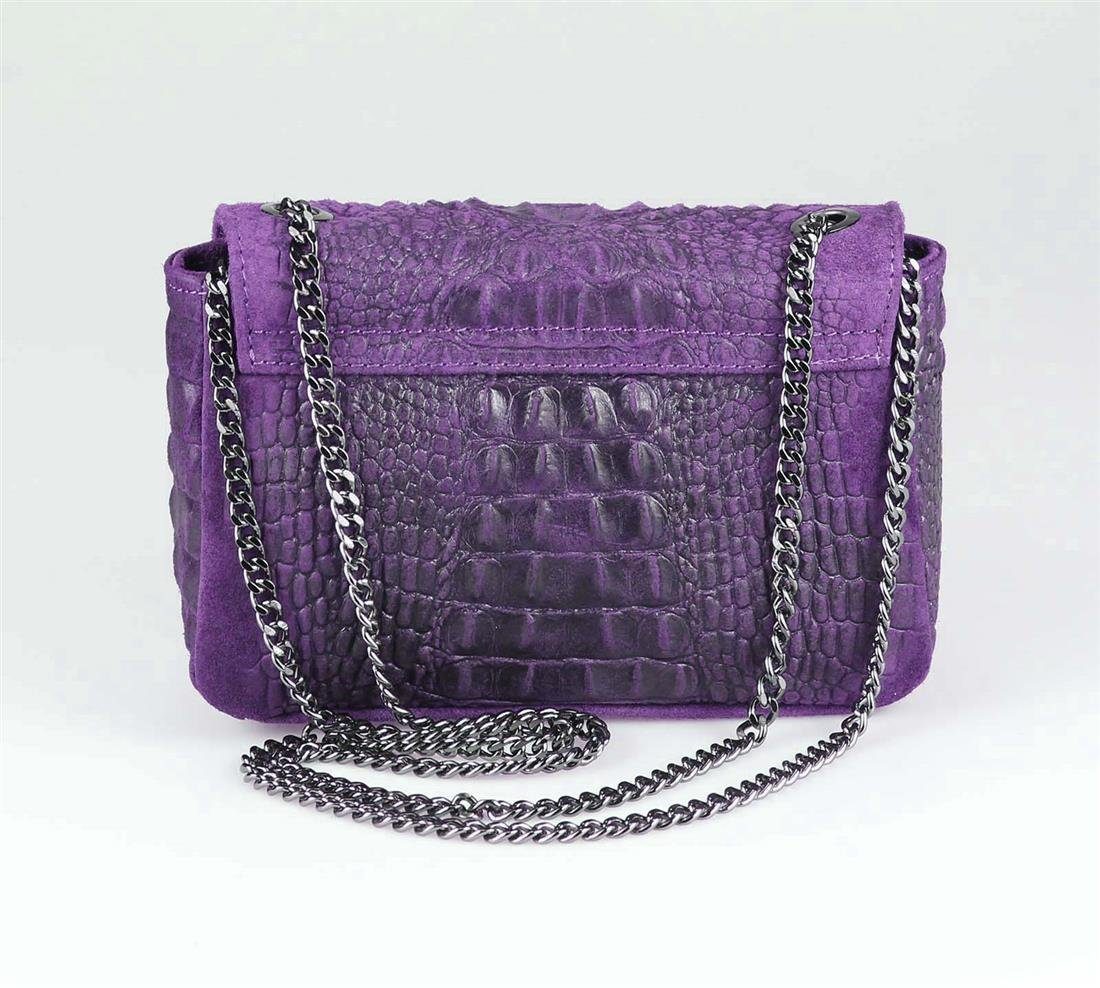 ITALYSHOP24 Schultertasche MADE IN ITALY Damen ECHTLEDER Tasche Umhängetasche Crossbody Bag Kroko, Leicht, Minibag Clutch CrossOver Bodybag Brustbag & Handytasche, Kette