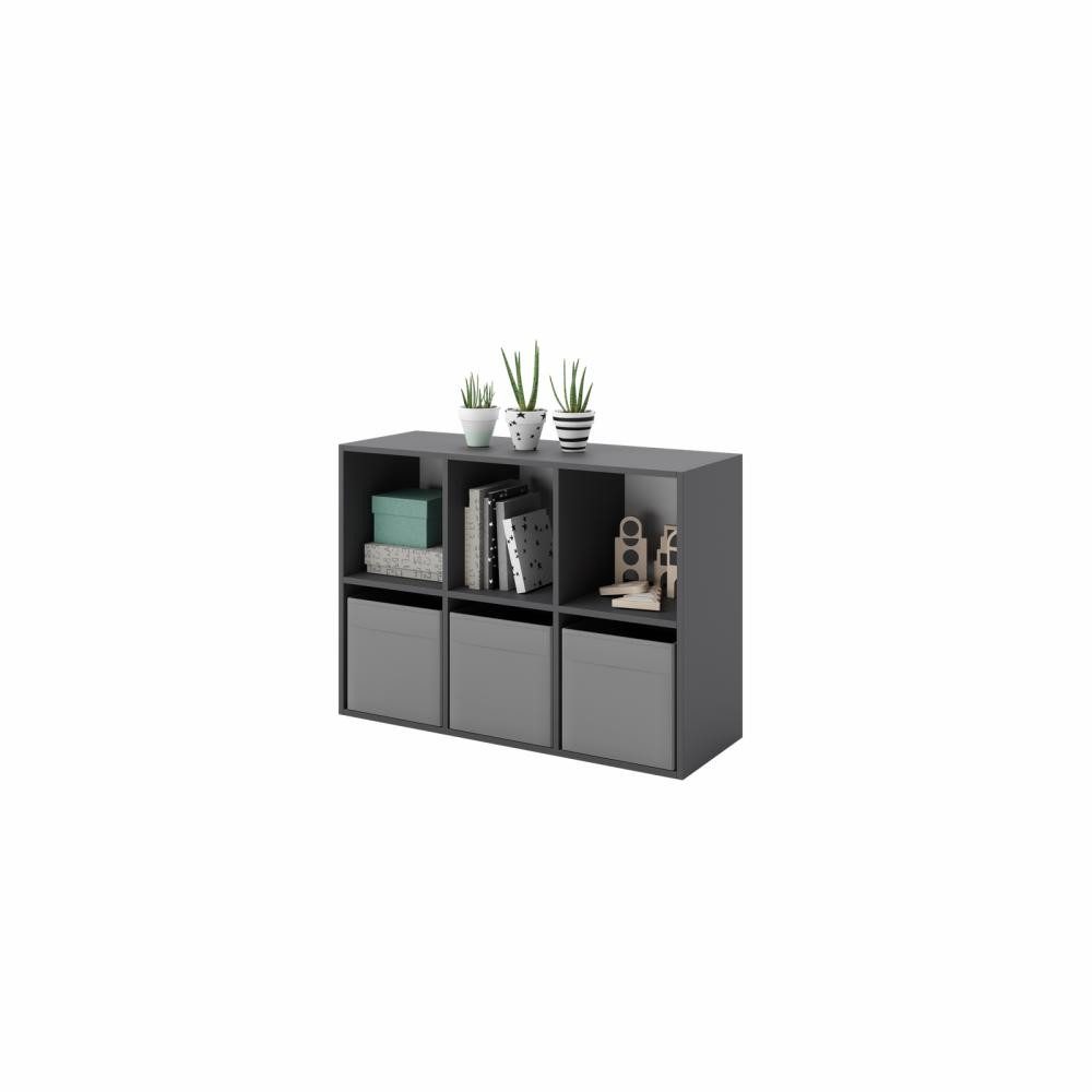 KOBI S.C. Bücherregal Loni Bücherregal 2x3 grau Regal 80x120x30 cm vertikal oder horizontal