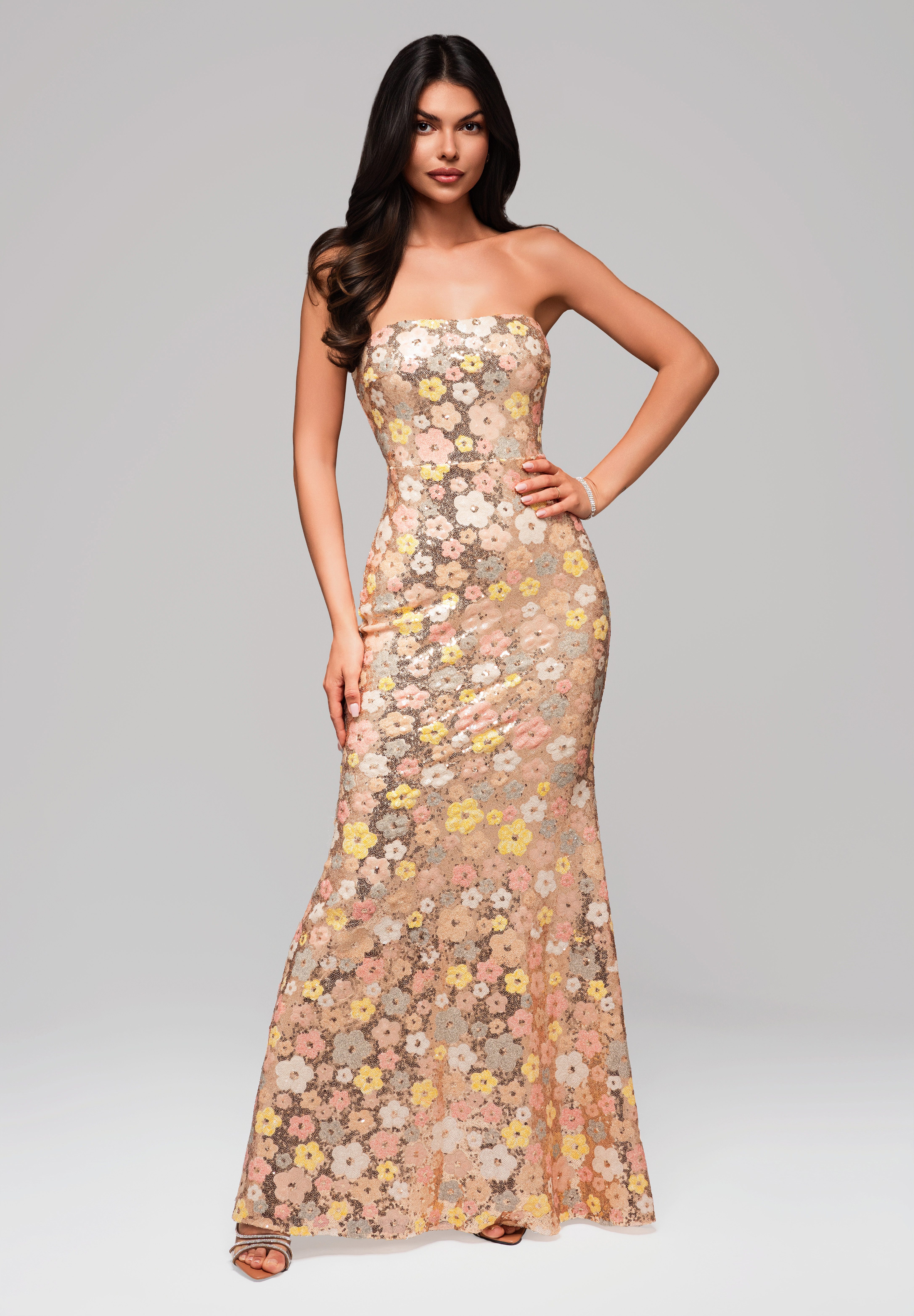 OMBRE Abendkleid Elegantes Paillettenkleid mit Blumenmuster