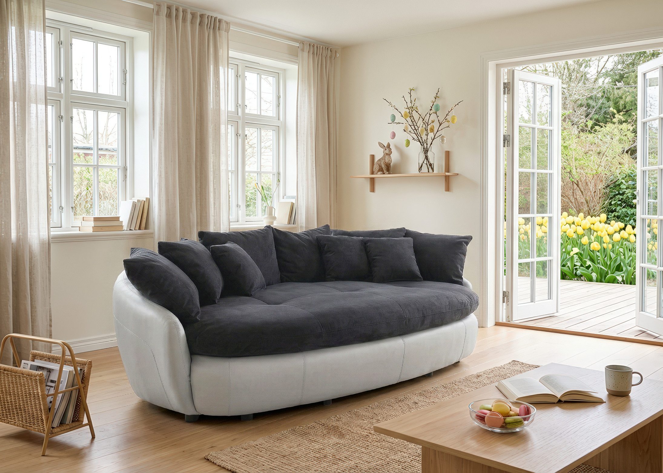 COTTA Big-Sofa Aruba, B. 238cm, bequemer Sitzkomfort durch Wellenfedern, Mattenoptik, gemütliches Megasofa in XXL in organischer Form mit vielen Kissen
