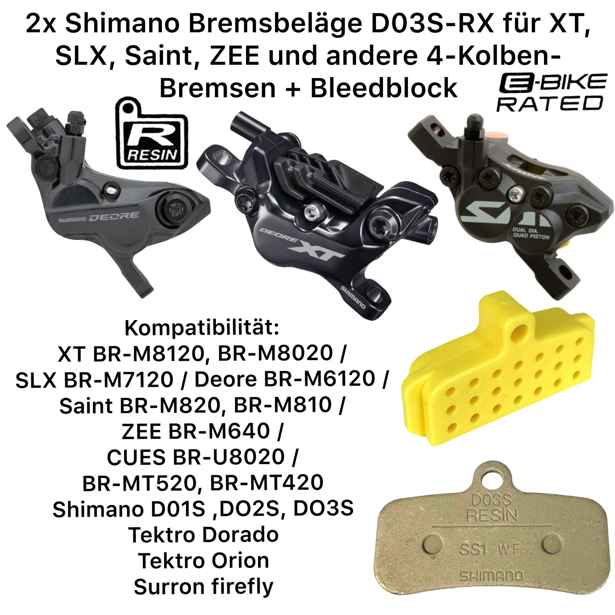 Shimano Scheibenbremse Shimano D03S Resin 4-Kolben Bremsbeläge XT/SLX/Saint/Zee 2 Paar+Block