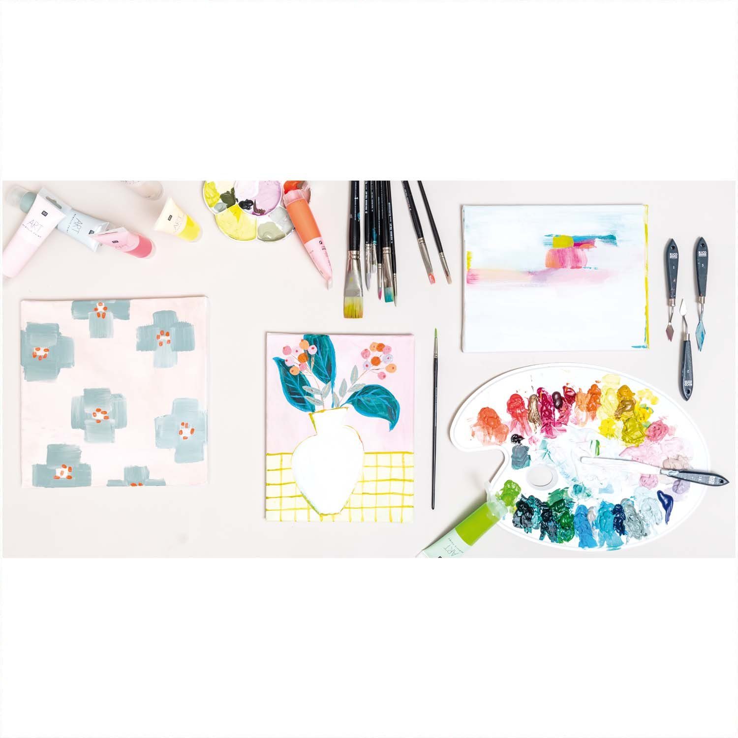 Rico-Design Verlag Kreativset Rico 12 für Acrylfarben-Set Profikünstler, Farben Pastell 12 Design Erwachsene (12-tlg), ml, & - Künstler Anfänger, Kinder Malfarbe ART je
