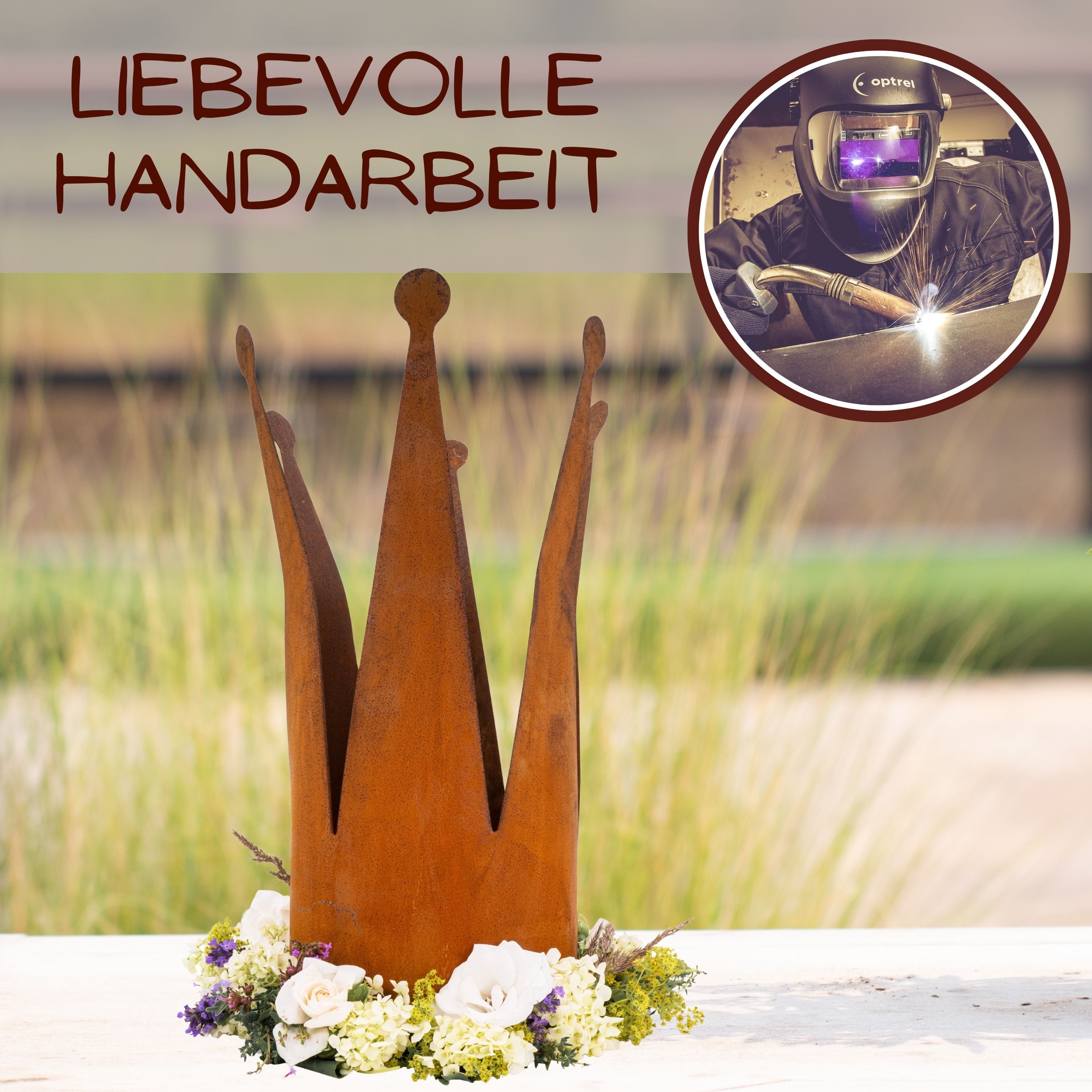 Rostikal Dekoobjekt Metall Deko Krone Vintage Gartendeko, echter Rost