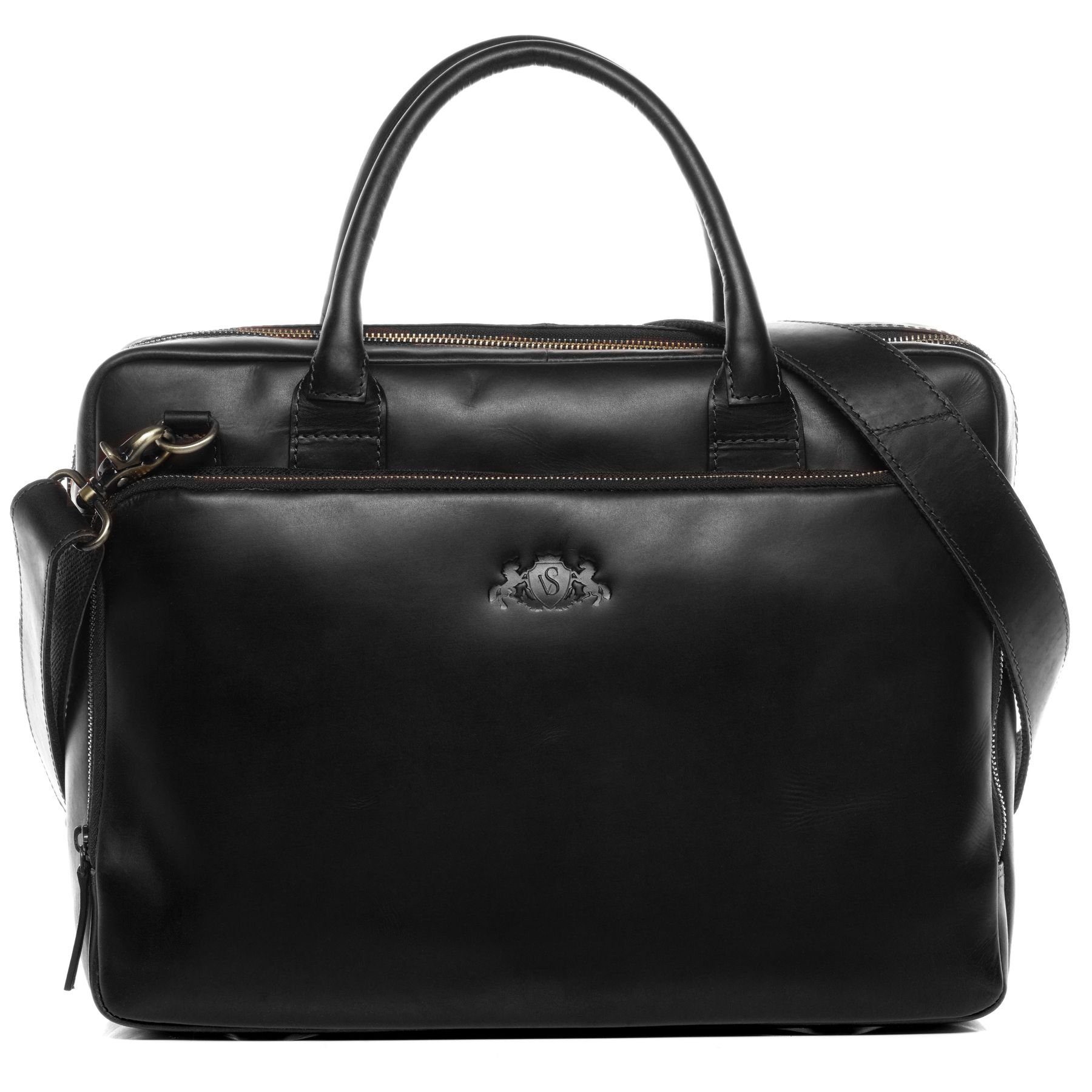SID & VAIN Laptoptasche echt Leder Aktentasche 15 Zoll Laptop Fach schwarz, Laptoptasche 15,4 Zoll, Aktentasche Echtleder Damen Herren schwarz