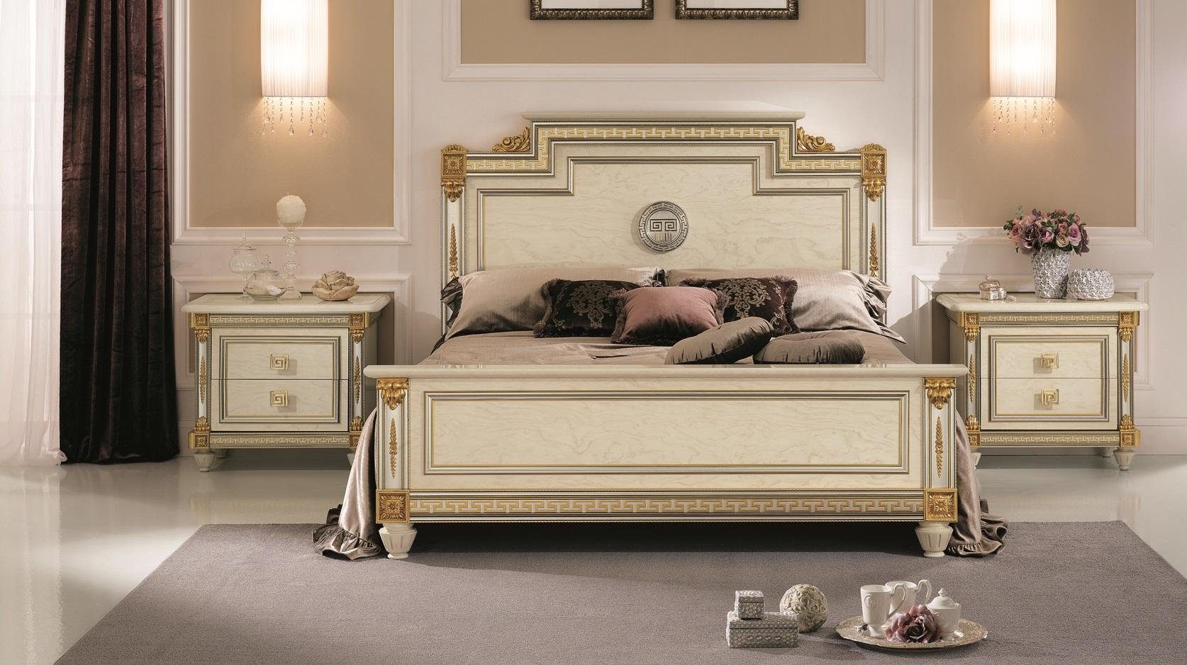 JVmoebel Schlafzimmer-Set Bett + 2x Nachttisch 3 tlg. Schlafzimmer Set Designer Luxus Barock | Komplett-Jugendzimmer