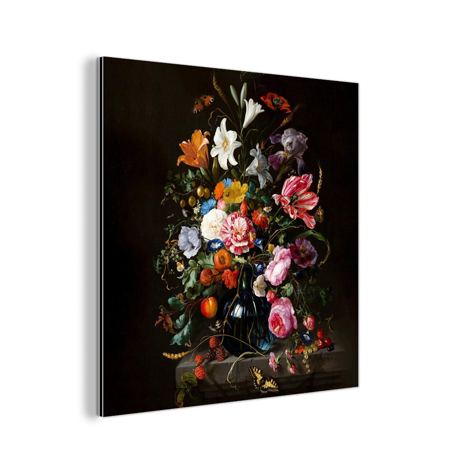 MuchoWow Metallbild Alte Meister - Kunst - Vase mit Blumen - Jan Davidsz de Heem, (1 St), Alu-Dibond-Druck, Gemälde aus Metall, Aluminium deko