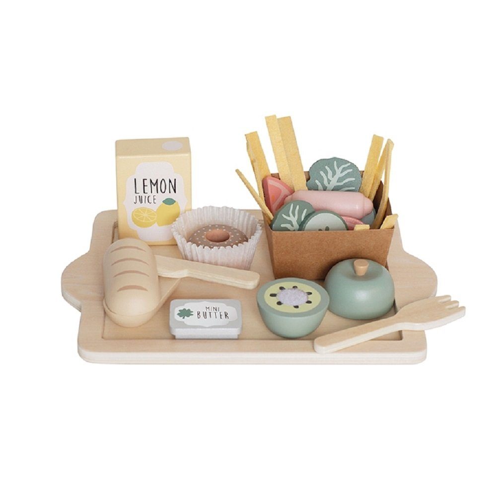 JaBaDaBaDo Spiellebensmittel Food Tray Holztablett mit Lebensmittel für Kinderküche