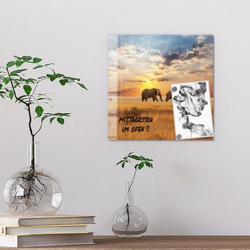 DEQORI Magnettafel 'Elefanten in der Steppe', Whiteboard Pinnwand beschreibbar