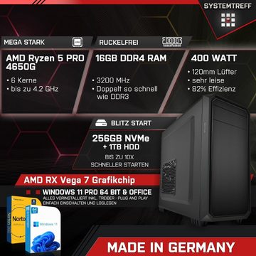 SYSTEMTREFF Business-PC-Komplettsystem (24", AMD Ryzen 5 4650G, RX Vega 7, 16 GB RAM, 1000 GB HDD, 256 GB SSD, Windows 11, WLAN)