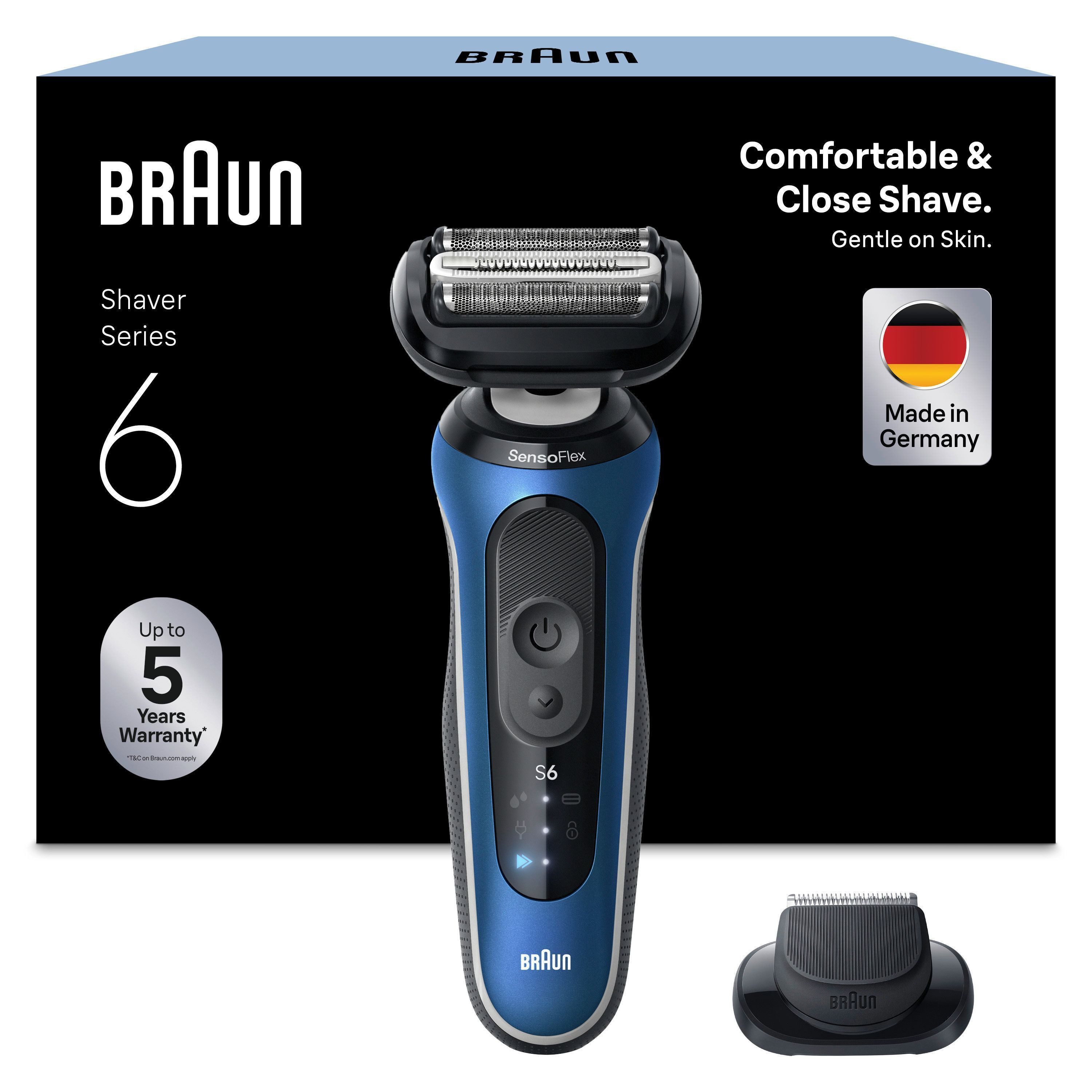 Braun Elektrorasierer Series 6 62-B1200S, Aufsätze: 1, 100% wasserdicht, Präzisionstrimmer-Aufsatz, bis zu 60 Min