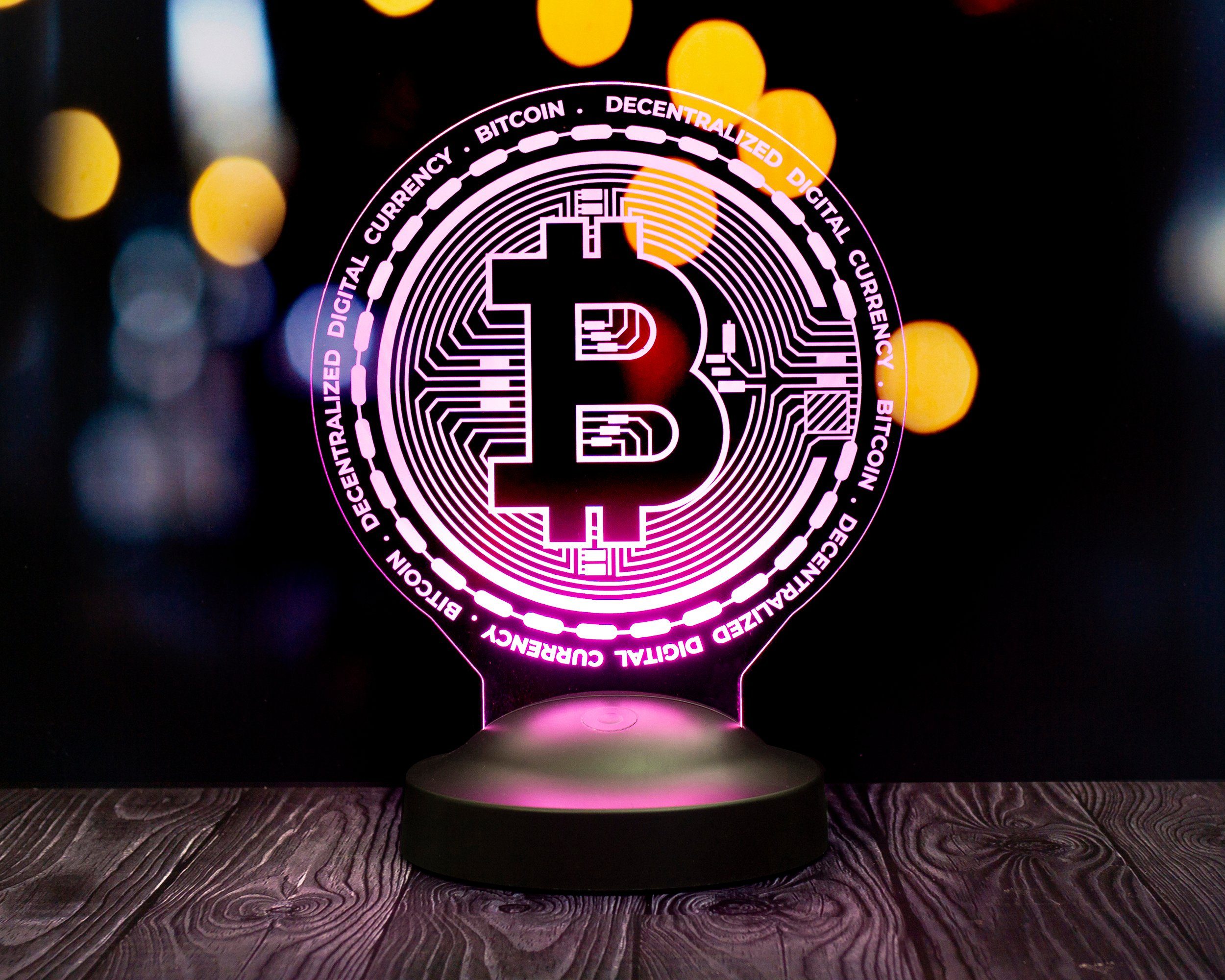 Gravur Leuchte LED 7 Kryptowährung Geschenkelampe für Krypto-Liebhaber, für Farben 3D Bitcoin integriert, Nachtlicht Männer, fest Geschenk Geschenk Nachttischlampe