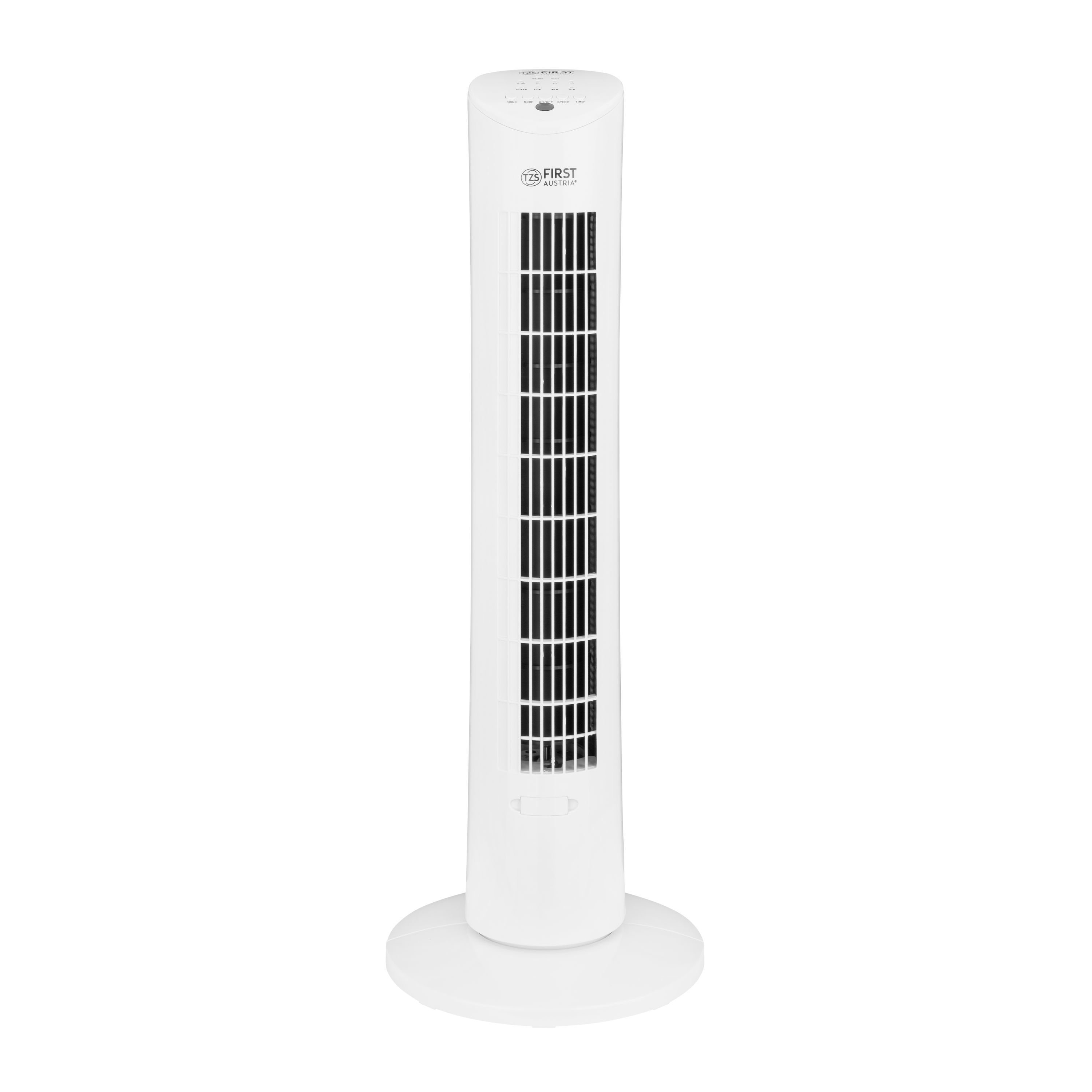 TZS FIRST AUSTRIA Standventilator Turmventilator, Fernbedienung, 79cm, Standventilator, 65° Oszillation, Timer, 3 Stufen – Sehr Leiser Ventilator mit Druckknöpfen - weiß