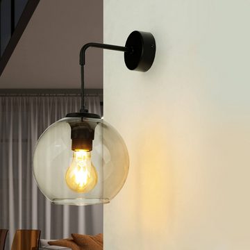 Licht-Erlebnisse Wandleuchte VINCENTE, ohne Leuchtmittel, Wandlampe Schwarz Metall Glas Kugel E27 Vintage Schlafzimmer