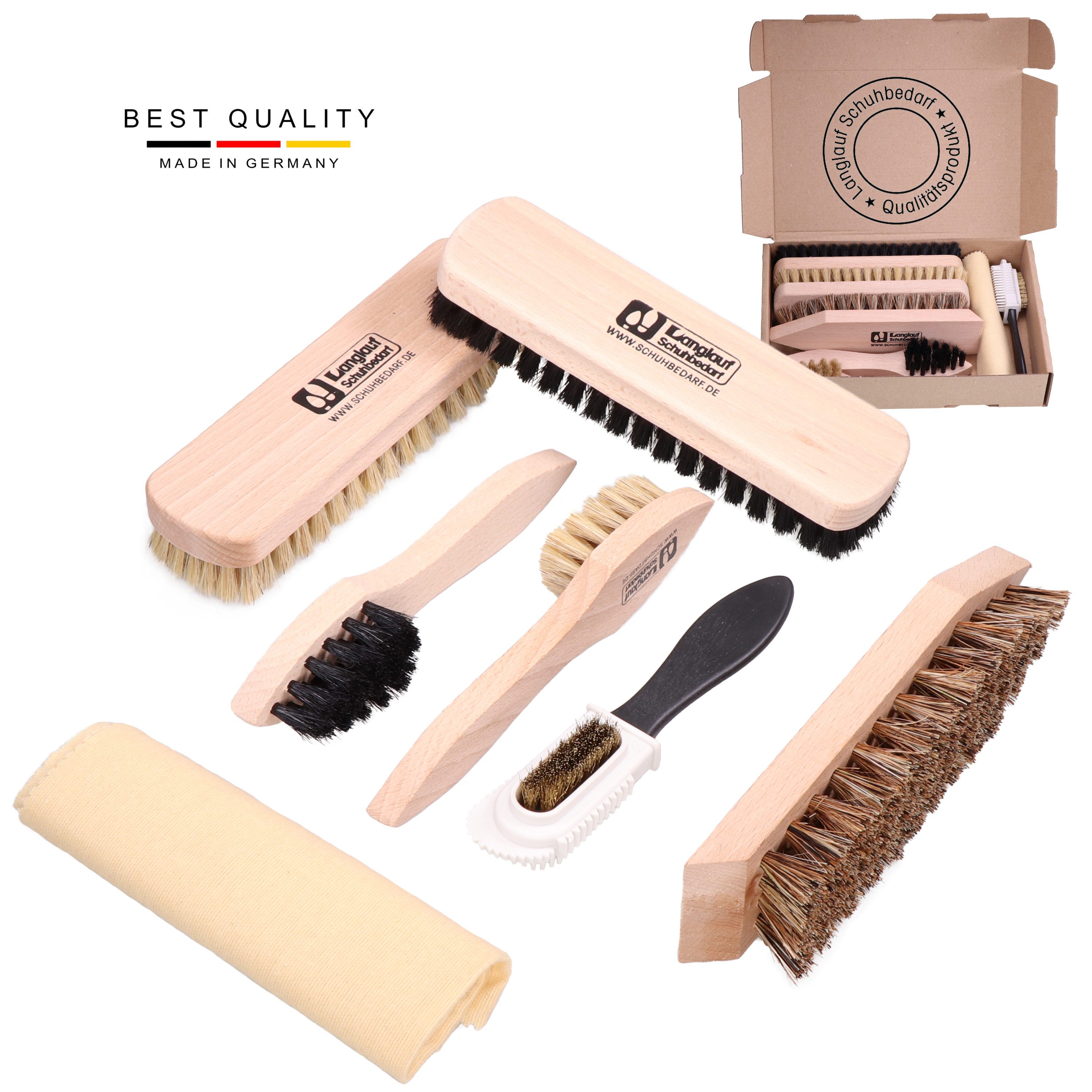 Langlauf Schuhbedarf Reinigungsbürsten-Set Schuhputzset I 7tlg - Einsteiger Schuhbürsten Set