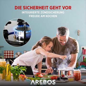 Arebos Gas-Kochfeld Gasherd AR-HE-GH63, Geeignet für Erdgas oder Propangas, Gasherd, Gaskocher