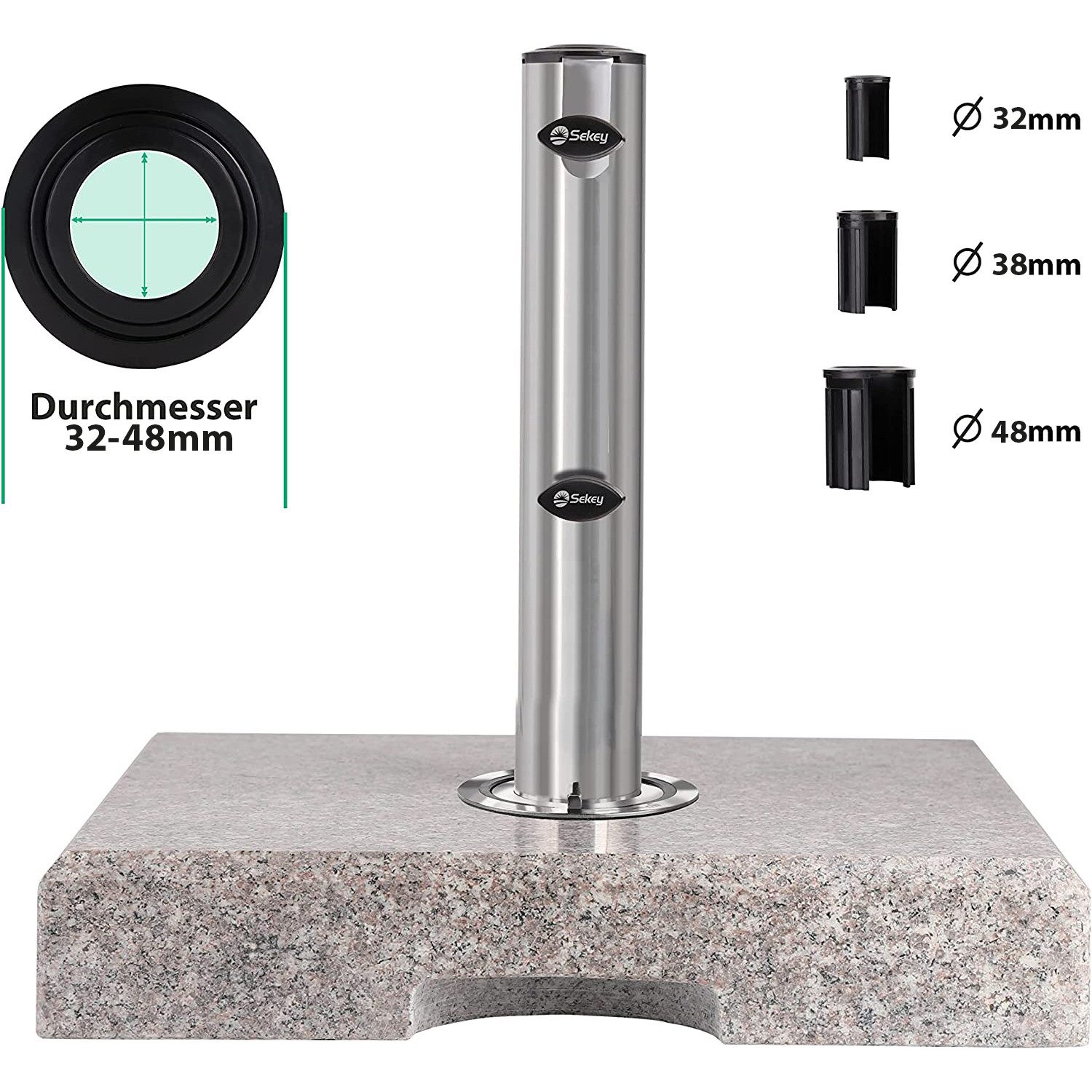 Sekey Betonschirmständer 25/29 kg Sonnenschirmständer Granit, Rechteckig, für Balkon, für Stöcke bis Ø 48 mm