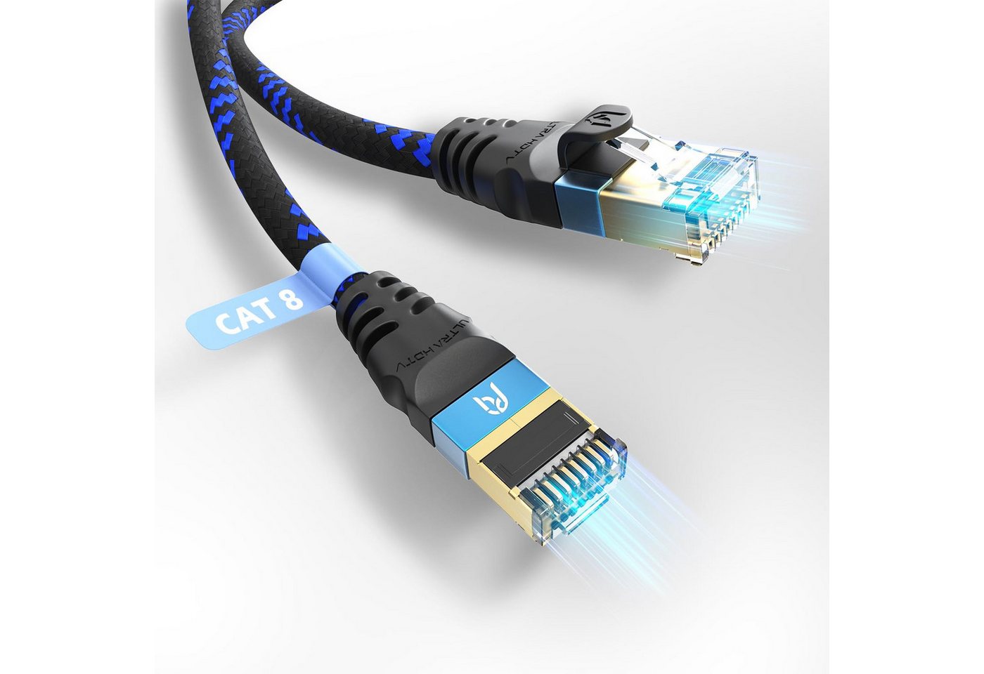 UltraHDTV CAT 8.1 40 Gbps LAN Kabel, Patchkabel Gigabit RJ45 Ethernet Netzwerkkabel, RJ45, Ethernet (1500 cm), Knickschutz, Nylon-Ummantelung mit 40.000 Mbit Glasfaser
