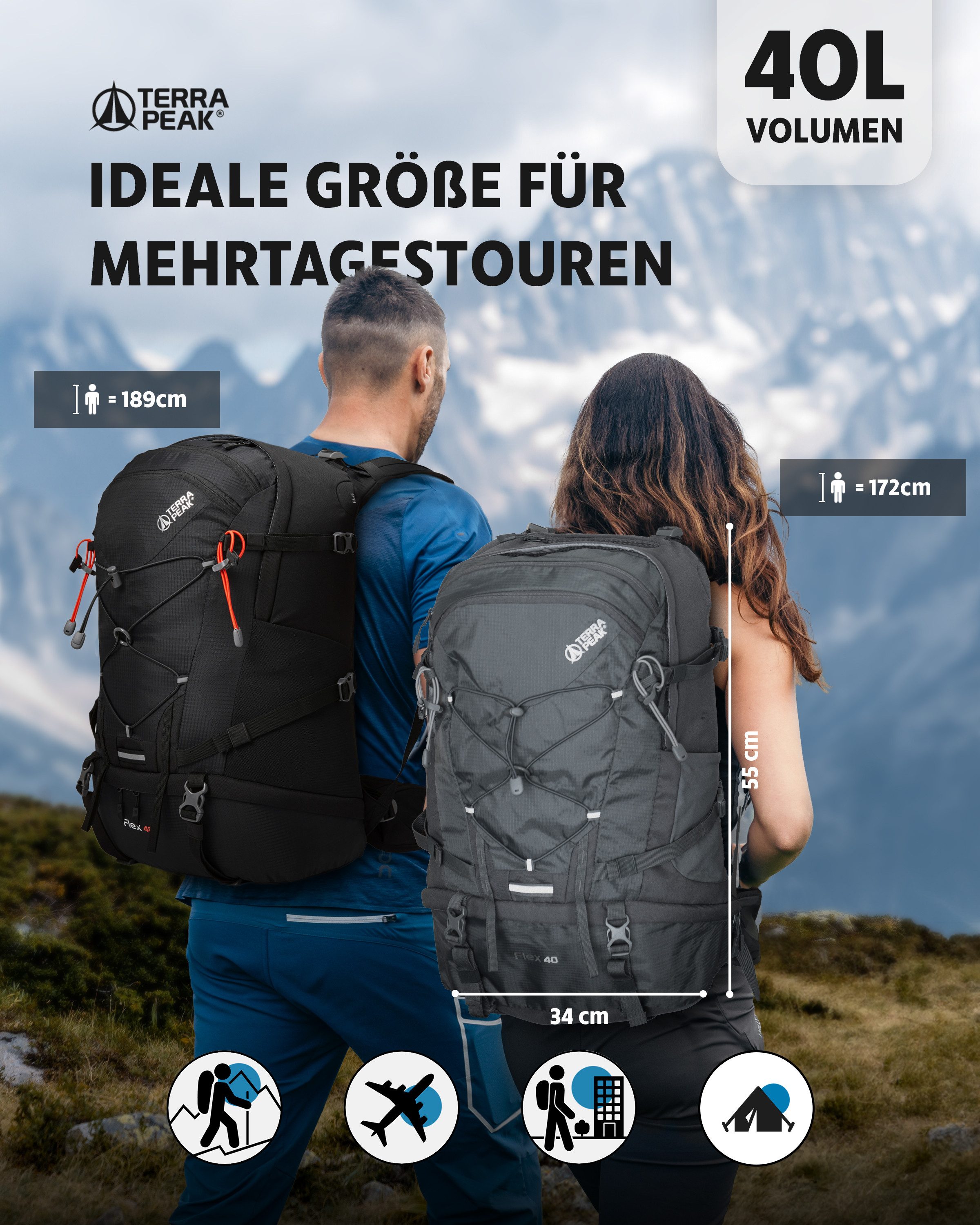 Terra Peak Wanderrucksack Flex 40, Wanderrucksack 40L mit YKK Reißverschlus günstig online kaufen