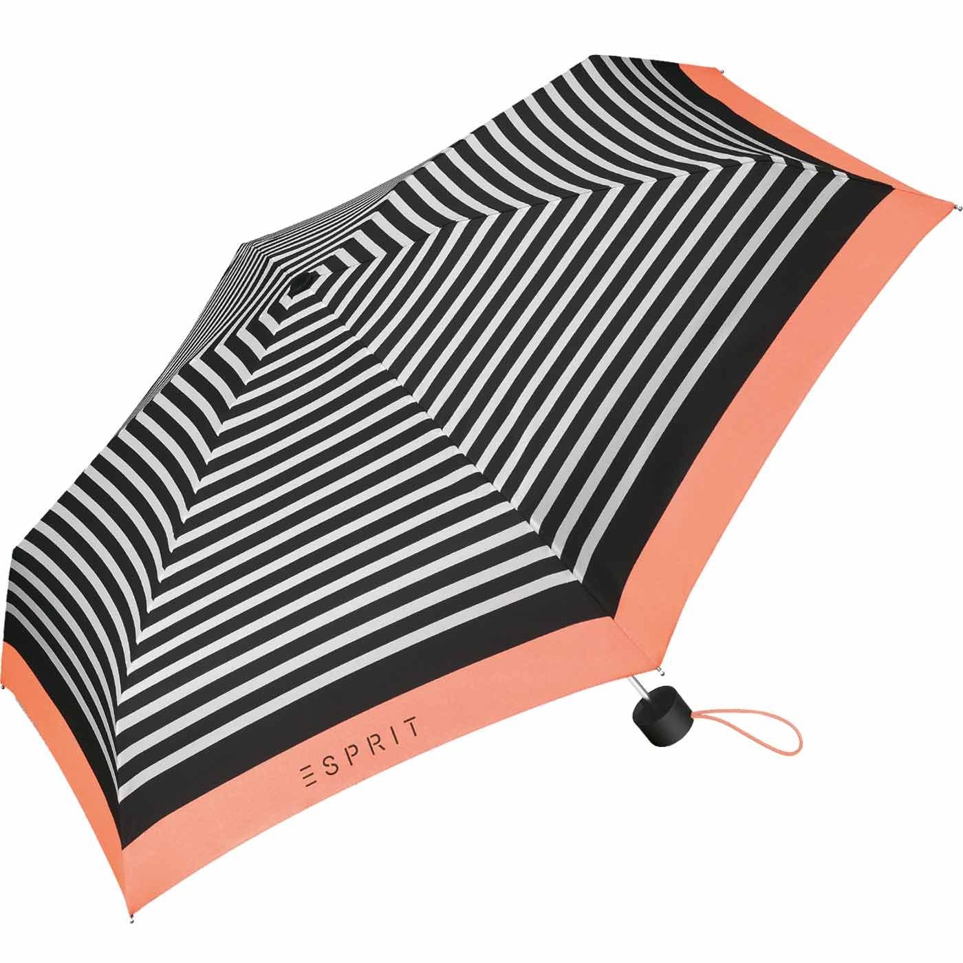 Design Damen, Stripes für kleiner, Schirm Taschenregenschirm E_Motional handlicher Esprit coral