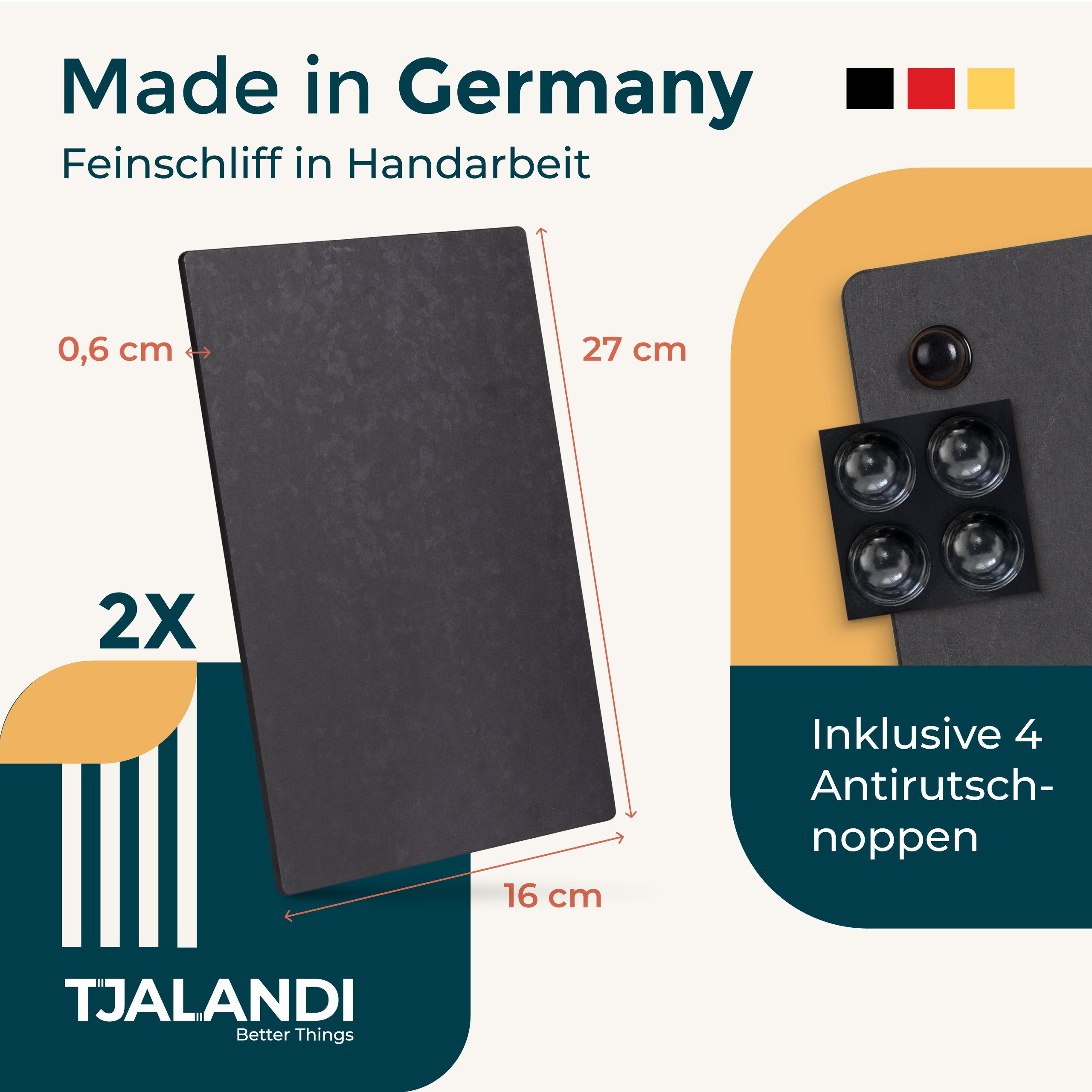 Made Germany in Papierfaser, als Qualität 3M Gummifüße), bis Rutschfest, & 180°C Stone, TJALANDI Black – Frühstücksbrettchen Schneidebrett FSC Set (Spülmaschinenfest inkl. Untersetzer aus Nachhaltiger