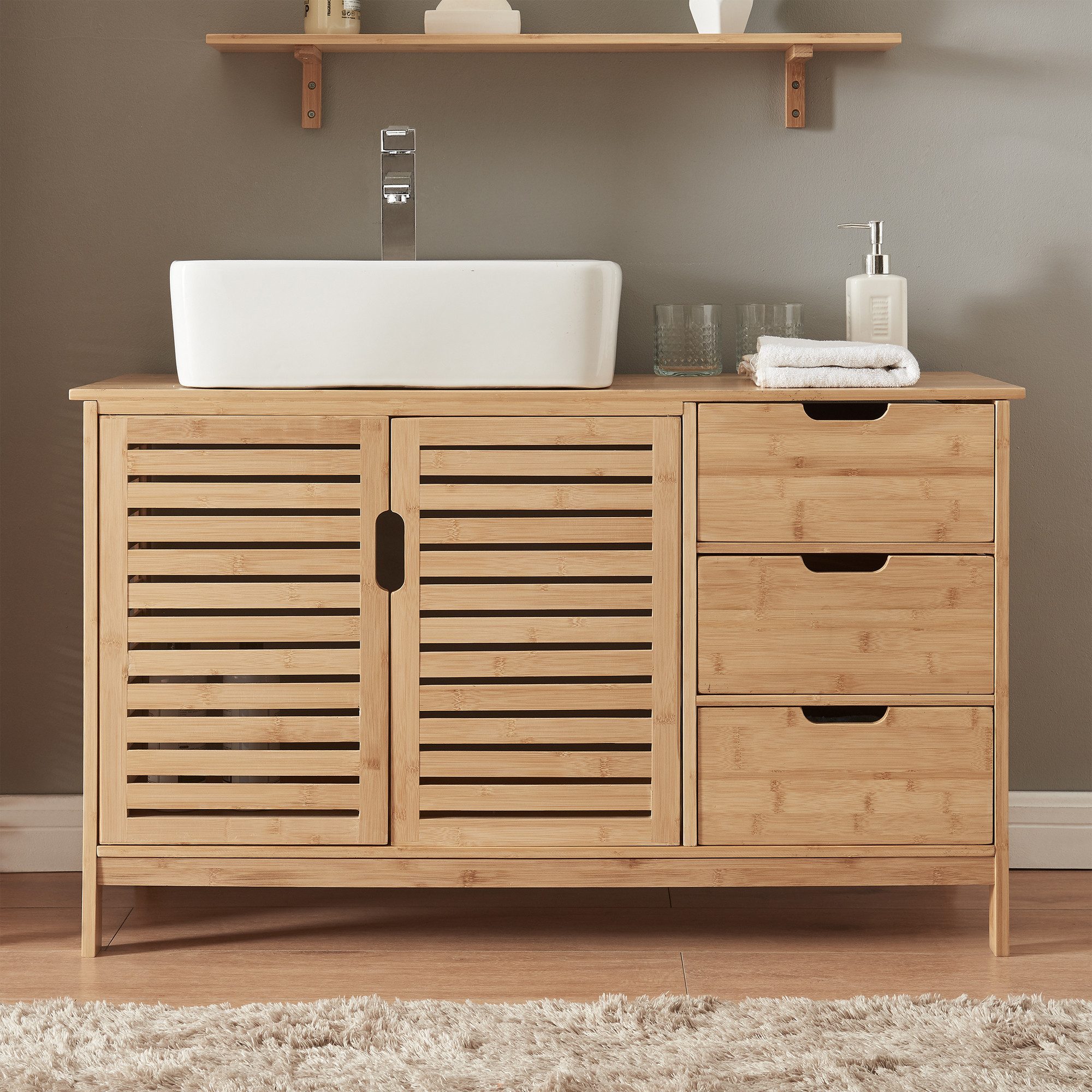 en.casa Waschbeckenunterschrank »Boksereys« Badezimmerschrank 60 x 100 x 35 cm Bambus Natur