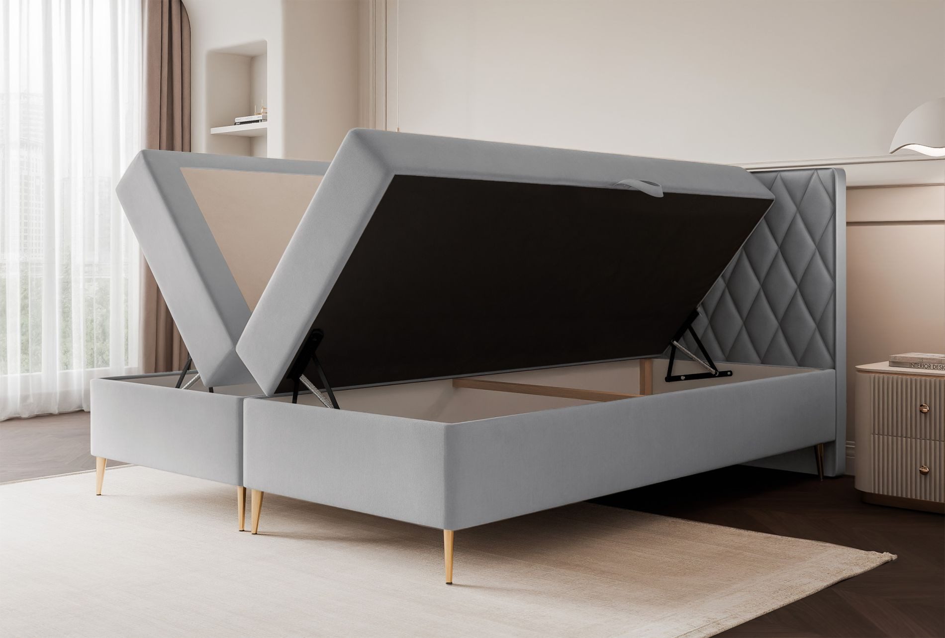 Selsey Boxbett CARESSO, mit Matratze, Topper, 2 Bettkästen und wasserfestem Veloursbezug