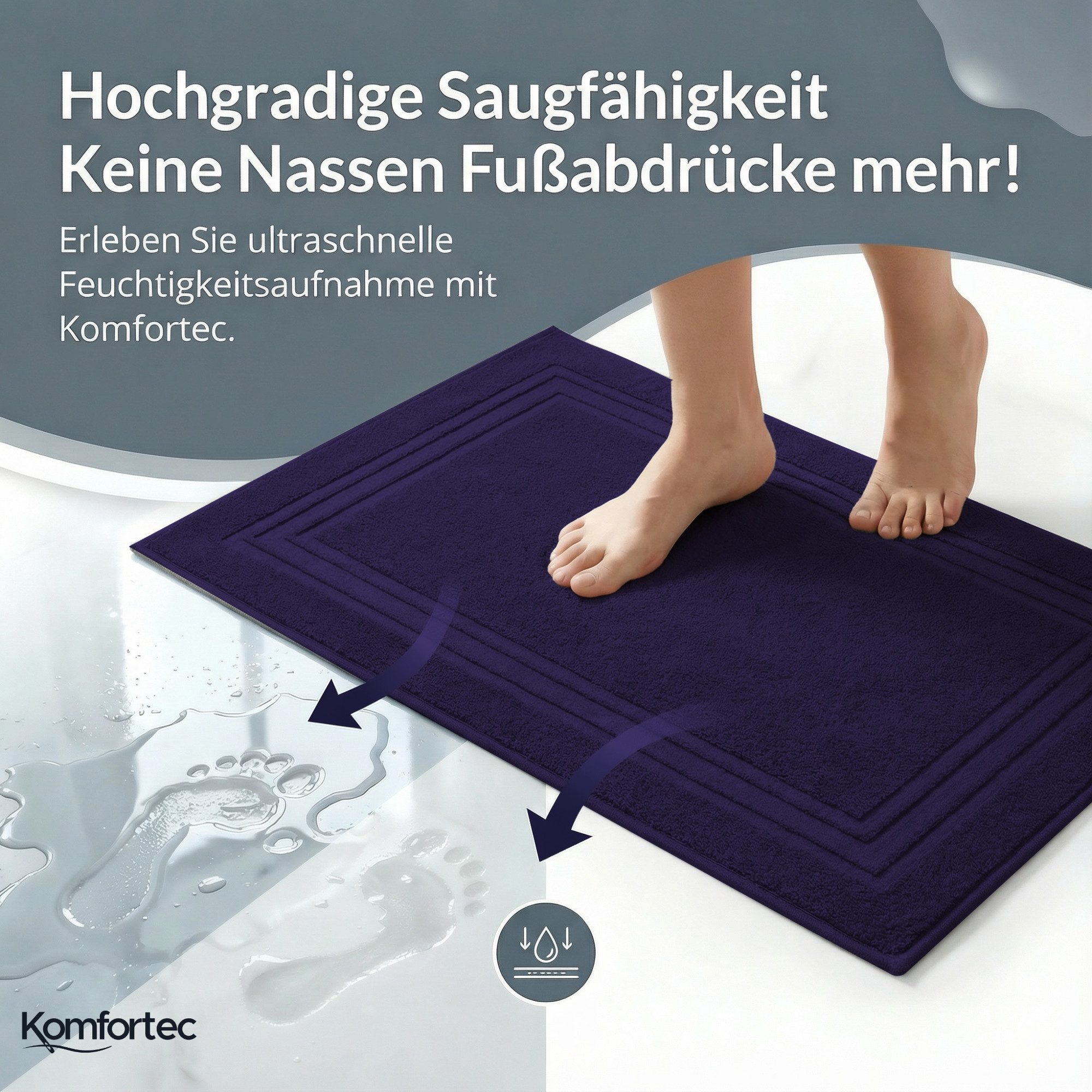 Komfortec Badematte Badvorleger aus 100% Baumwolle, 50x70 cm Duschvorleger, Waschbar Duschmatte, Frottee, Rechteckig, 600 g/m², 2er Set, Saugfähig & Schnelltroc – Bild 3 von 5