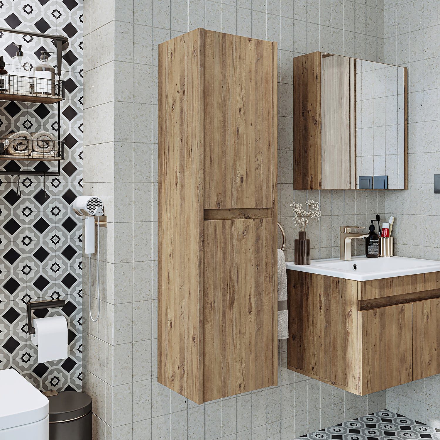 Roomart Badmöbel-Set Badezimmer Hochschrank 115 cm, 4 Fächer in 5 Farben mit Soft-Close, (Roomart, Badezimmermöbel, Hochschrank Badregal, in 5 Farben Badschrank)