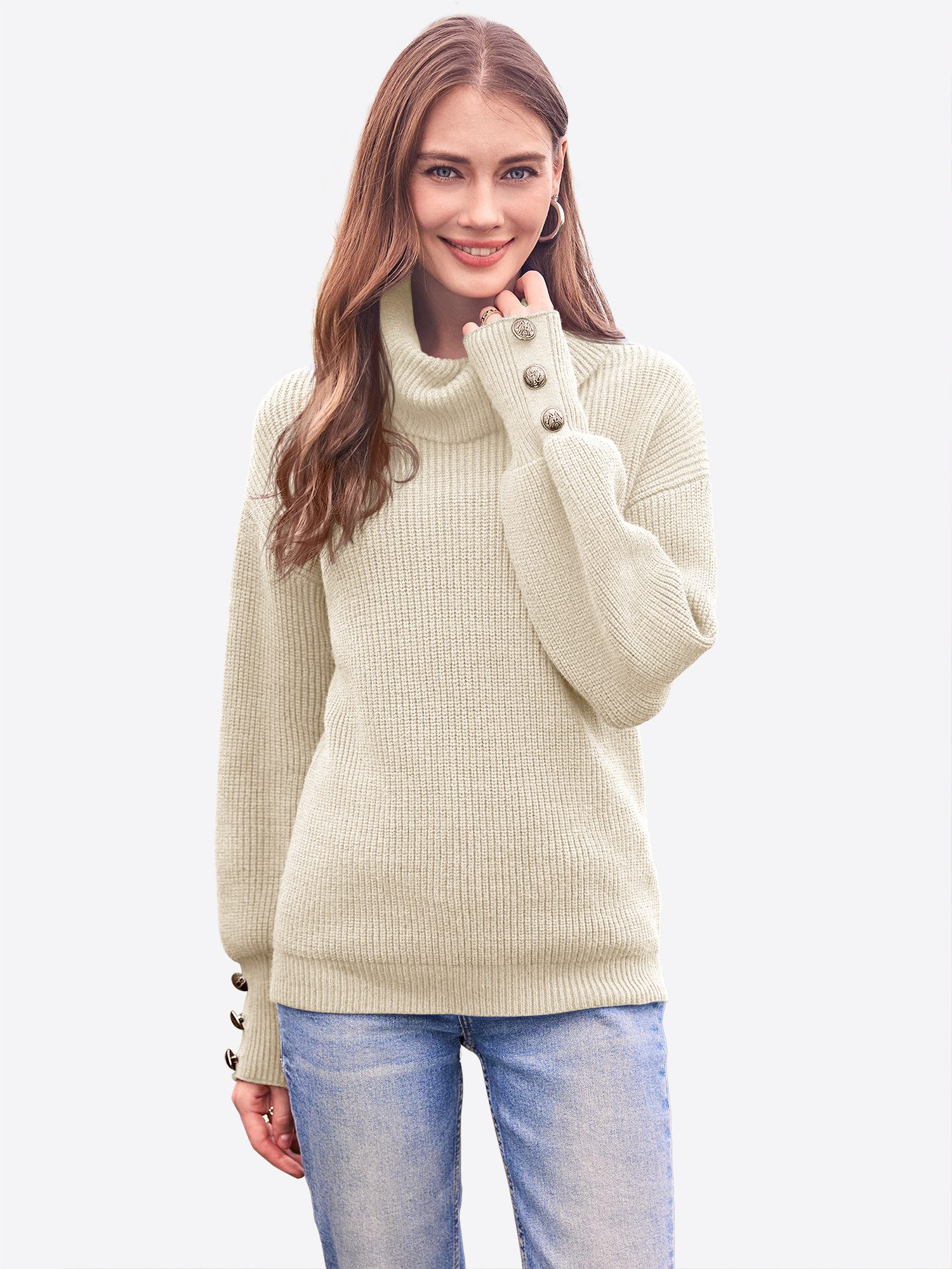 Imily Bela Sweater Damen Oversize Strickpullover mit Rollkragen (Packung, 1 günstig online kaufen