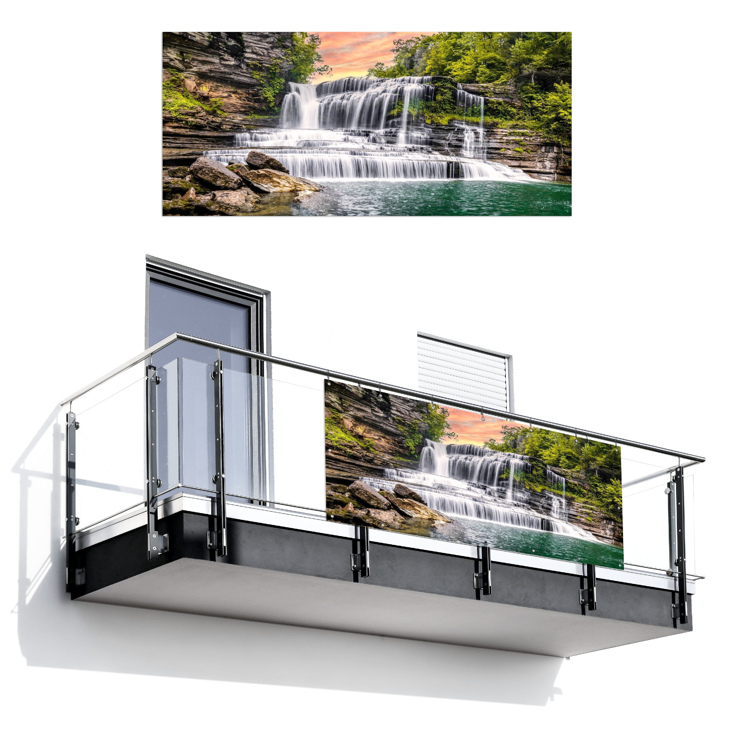 MuchoWow Balkonsichtschutz Wasserfall - Wasser - Steine - Pflanzen - Natur (1-St) Balkon Sichtschutz 90x200, Windschutz für Zaun PVC, 200x90 cm