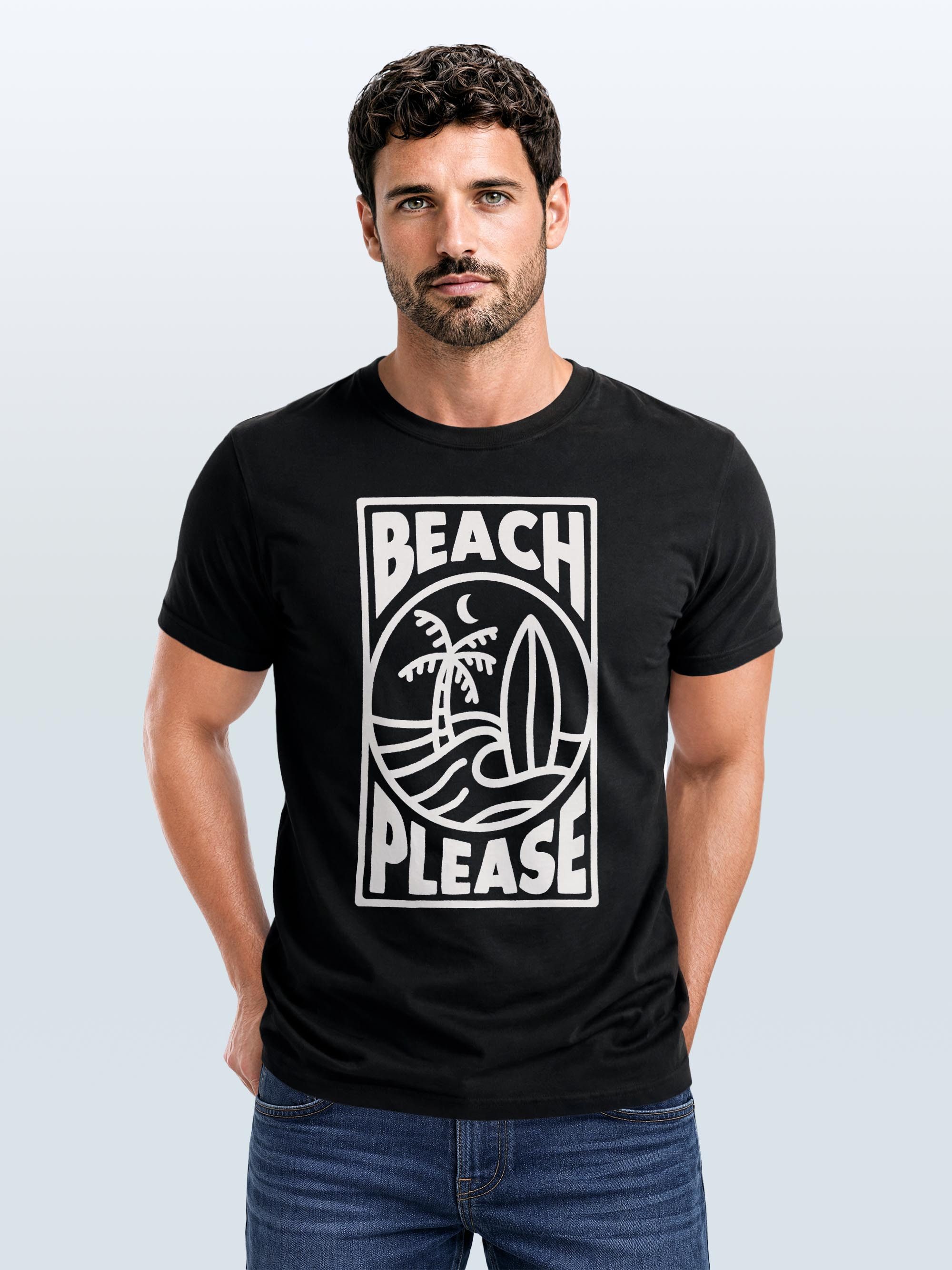 Neverless Print-Shirt Herren T-Shirt Beach Please Surfing Surfboard Wave Welle Sommer Print mit Print
