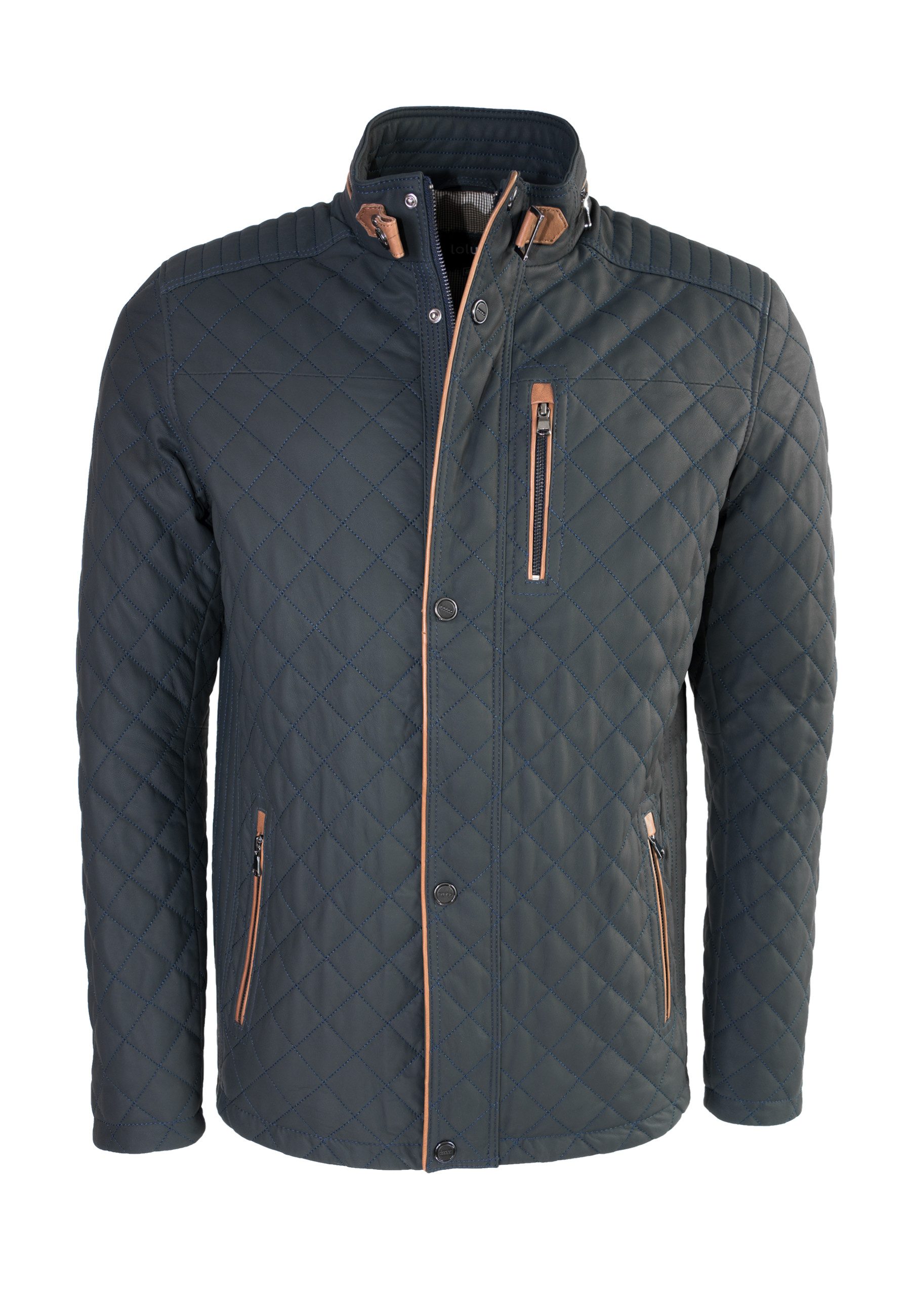 Lolus Lederjacke Apollo Dunkelblau Braun Gesteppte Herren Lang Lederjacke a günstig online kaufen