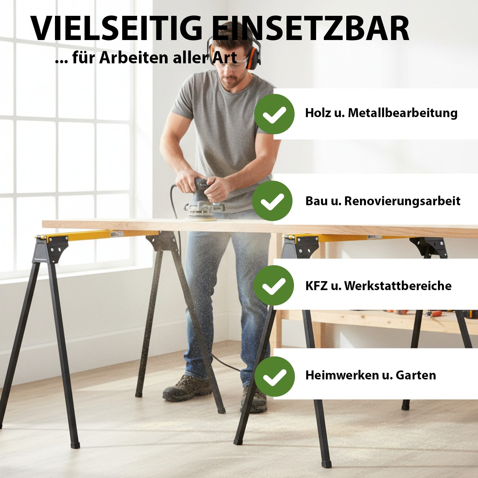 TRUTZHOLM Klappbock 2x Arbeitsbock klappbar bis 1000 kg Stahl pulverbeschichtet, (2 Arbeitsböcke im Set), Klappbar, platzsparend, hohe Tragkraft, schneller Auf- – Bild 4 von 5