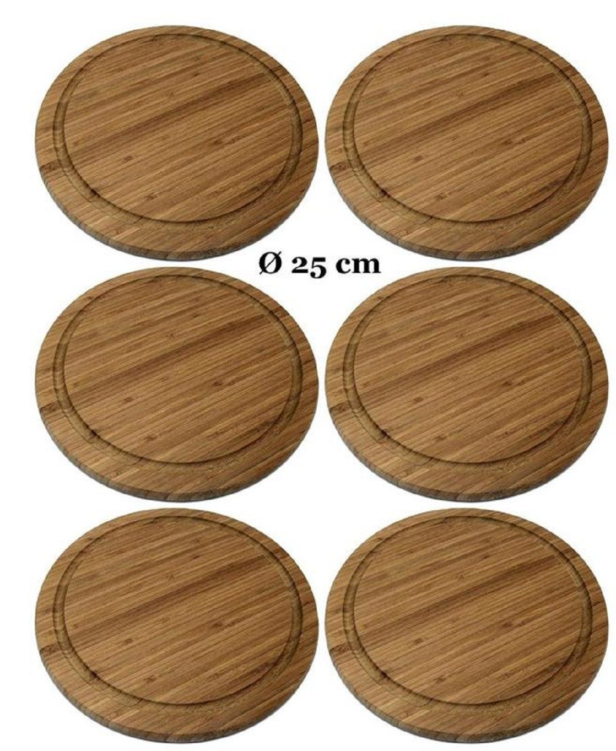 Neustanlo Frühstücksteller Fleischteller aus Bambus, 25 cm, 6 Stück, Auch als Frühstücks- und Brotzeitteller geeignet