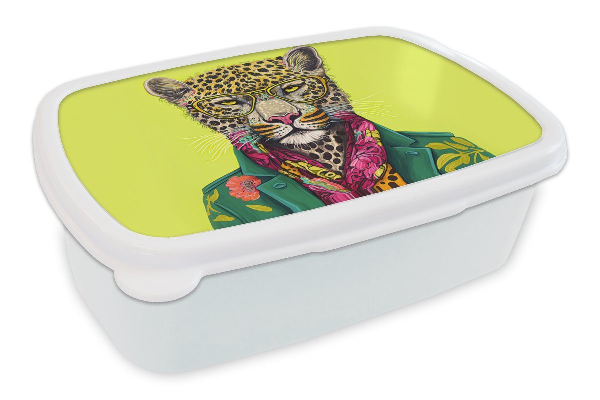MuchoWow Lunchbox Panther - Tier - Brillen - Farben, Kunststoff, (2-tlg), Brotbox für Kinder und Erwachsene, Brotdose, für Jungs und Mädchen weiß