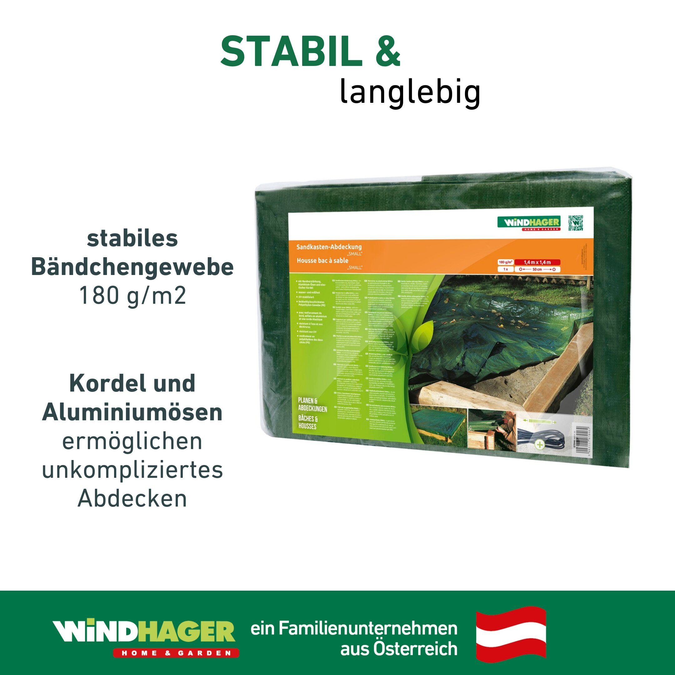 Windhager Sandkasten-Abdeckplane inkl. Kordel, für saubere und trockene Sandkästen (1-St), Schutzplane UV-stabilisiert, erhältlich in unterschiedlichen Größen