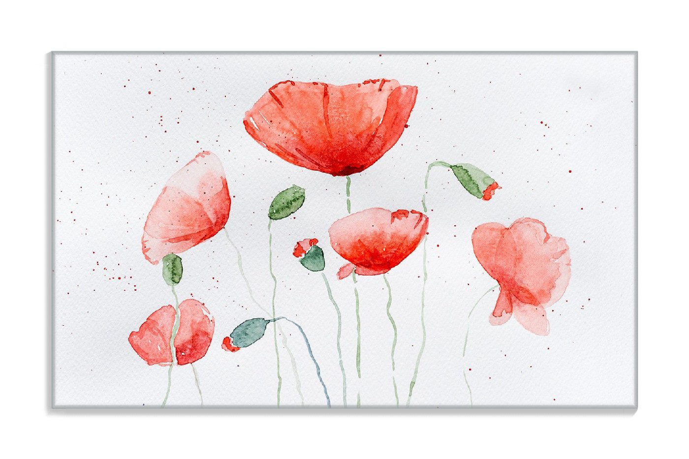 Wallario Frühstücksbrett Mohnblumen in Aquarell, ESG-Sicherheitsglas, (inkl. rutschfester Gummifüße 4mm, 1-St), 14x23cm